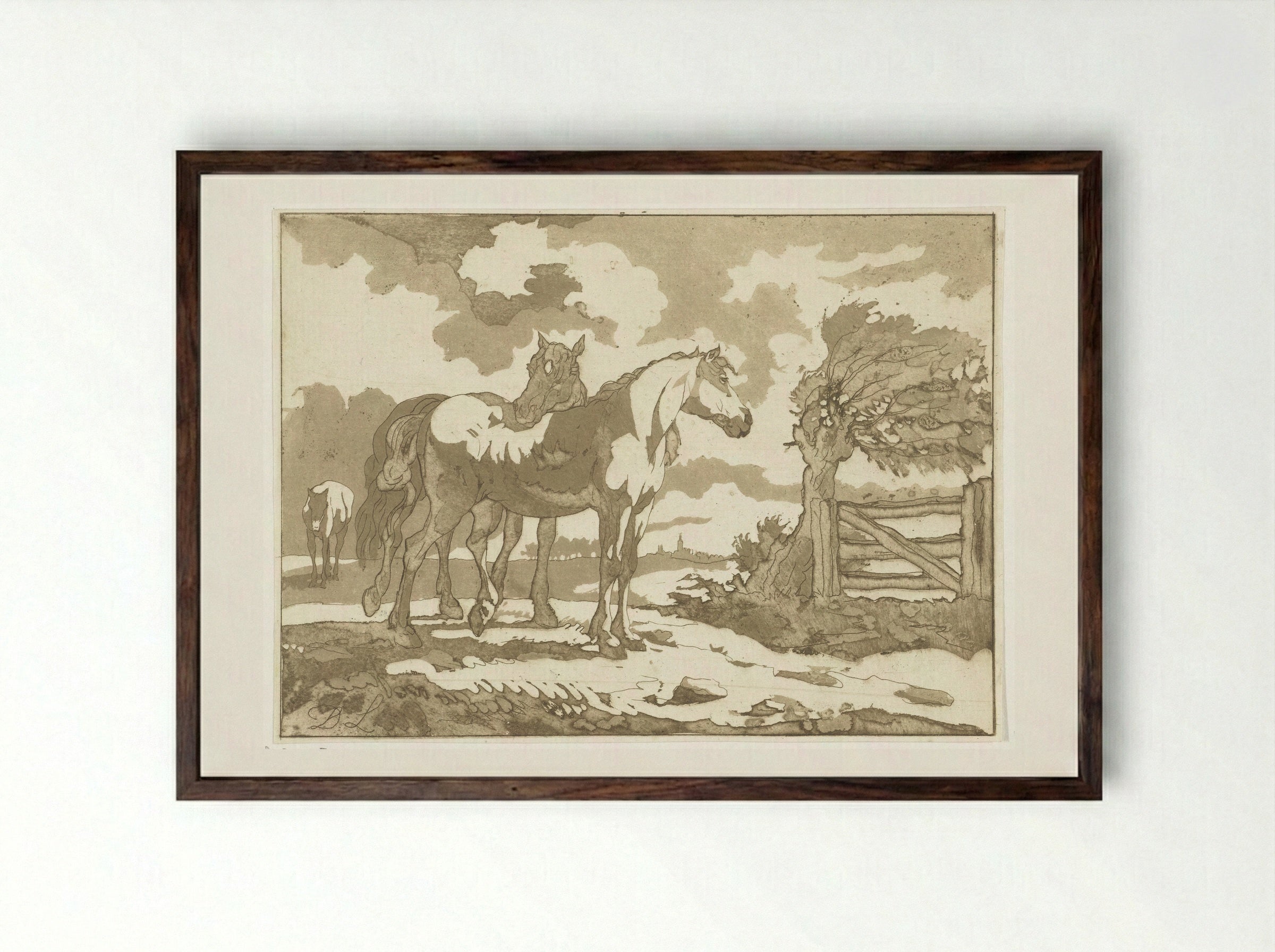 Paarden (Horses) - Anthonie van den Bos - Framed Print Dark Wood
