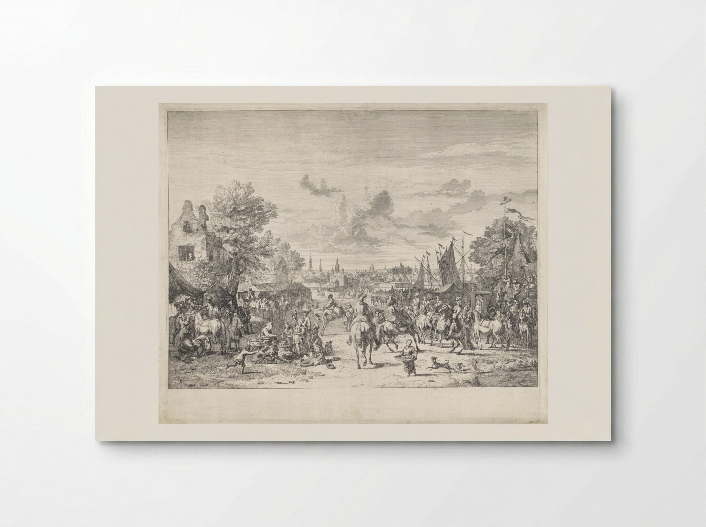 Paardenmarkt bij een stad - Jan van Huchtenburg - Poster
