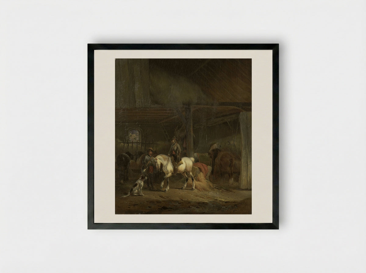 Paardenstal (Stable Interior) - Joseph Moerenhout - Framed Print Black