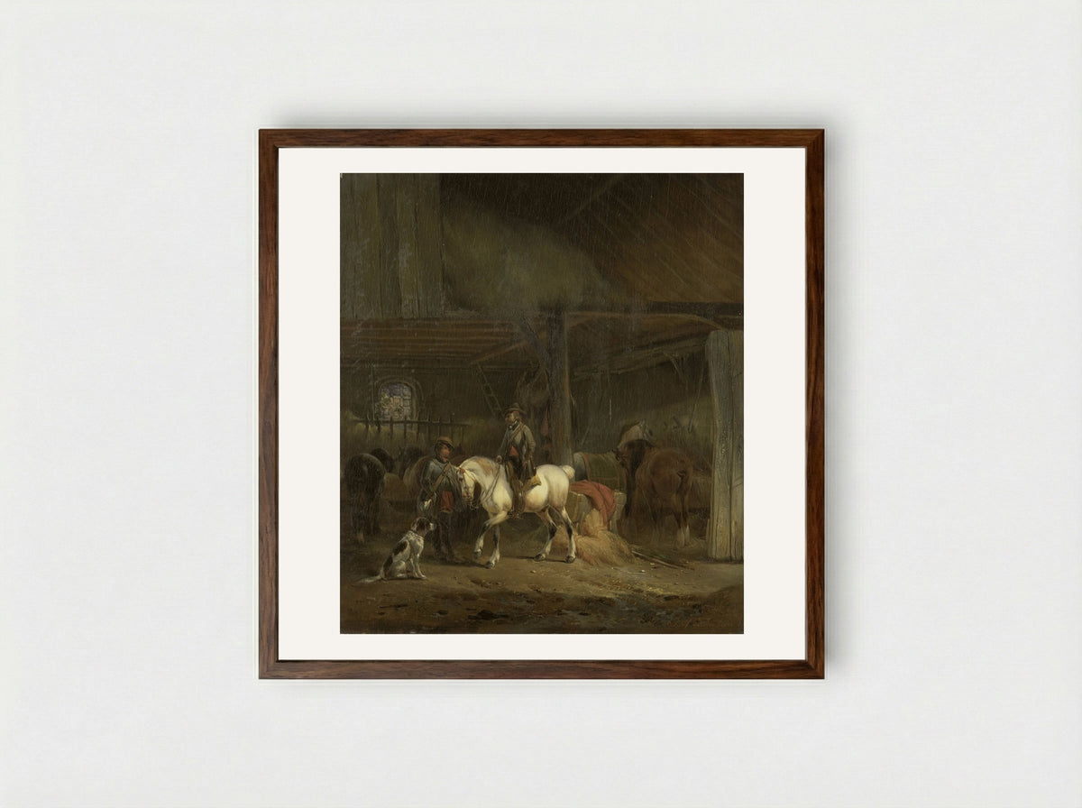 Paardenstal (Stable Interior) - Joseph Moerenhout - Framed Print Dark Wood
