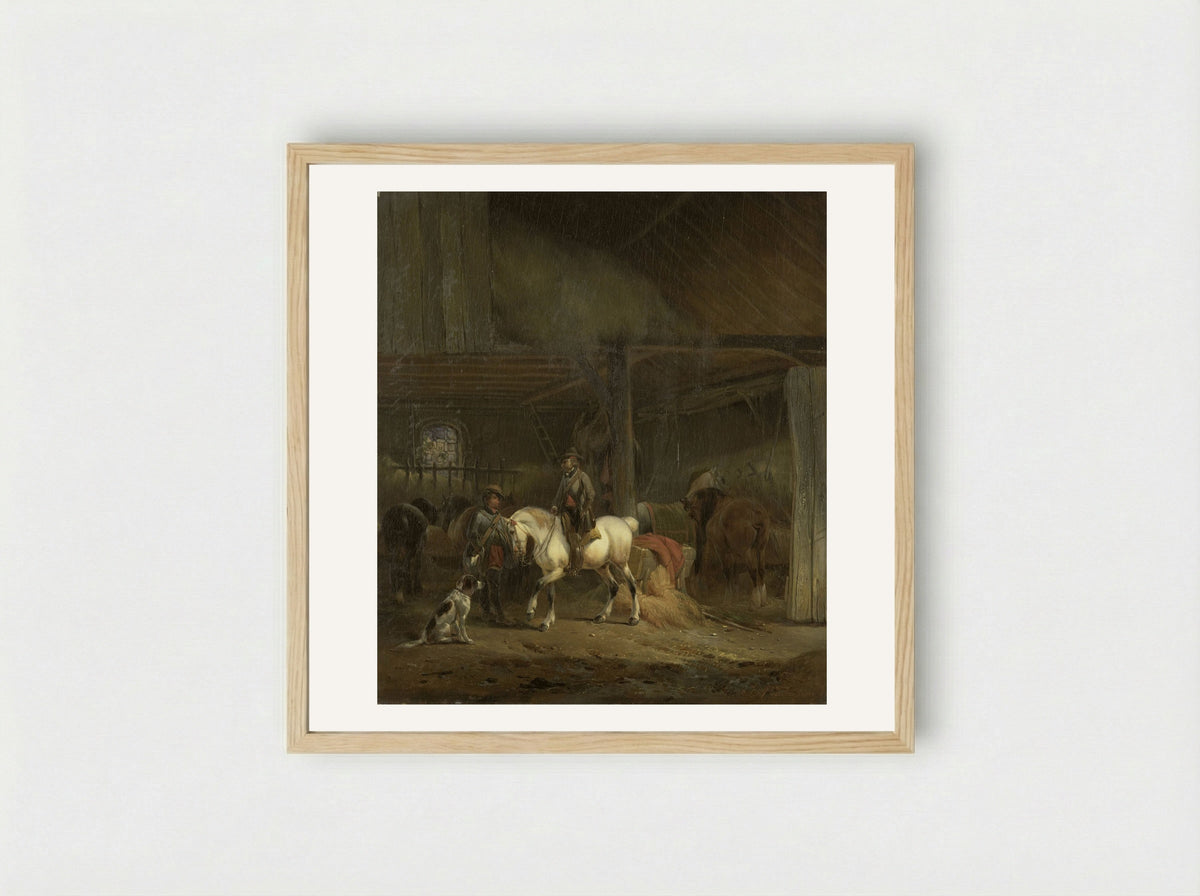 Paardenstal (Stable Interior) - Joseph Moerenhout - Framed Print Wood