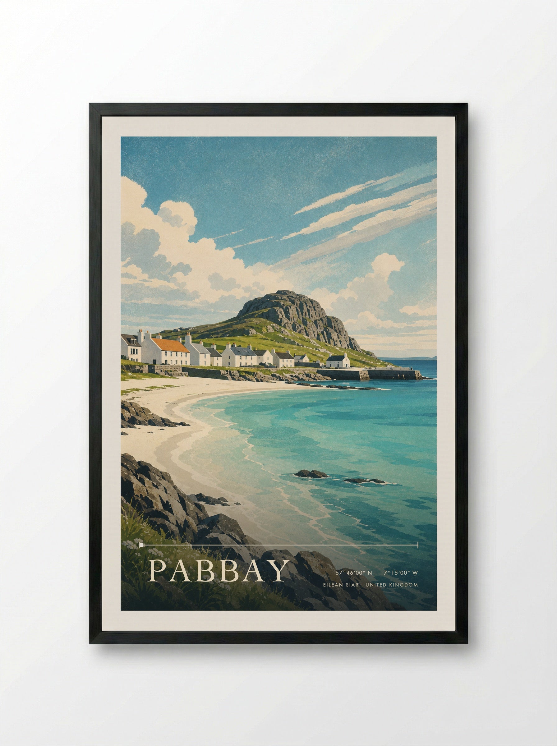 Pabbay Eilean Siar United Kingdom Travel Poster - Framed Print Black