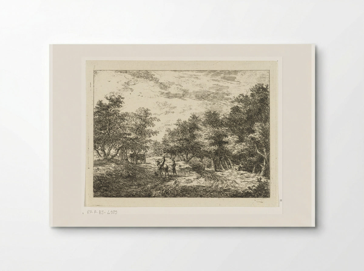 Pad door het bos met wagen, wandelaar en ruiter - Hermanus van Brussel - Poster