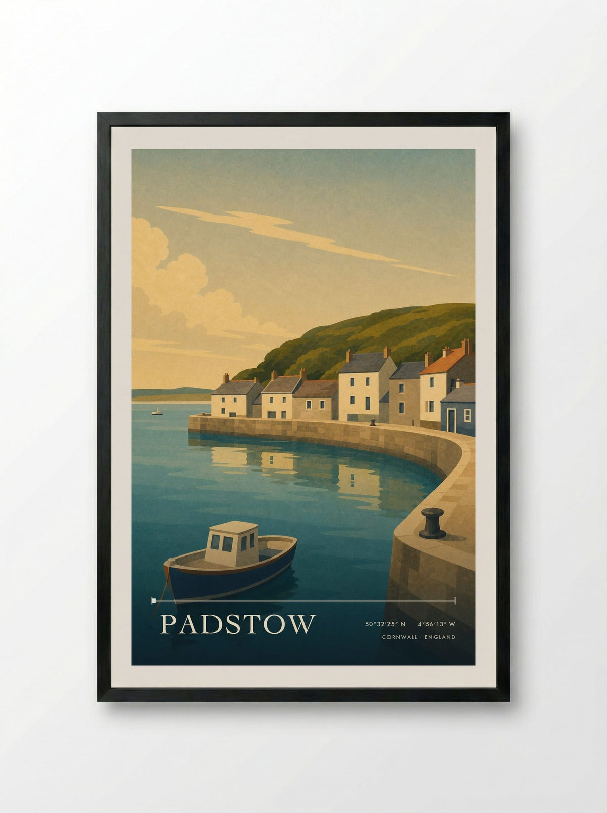 Padstow Cornwall England Travel Poster - Framed Print Black