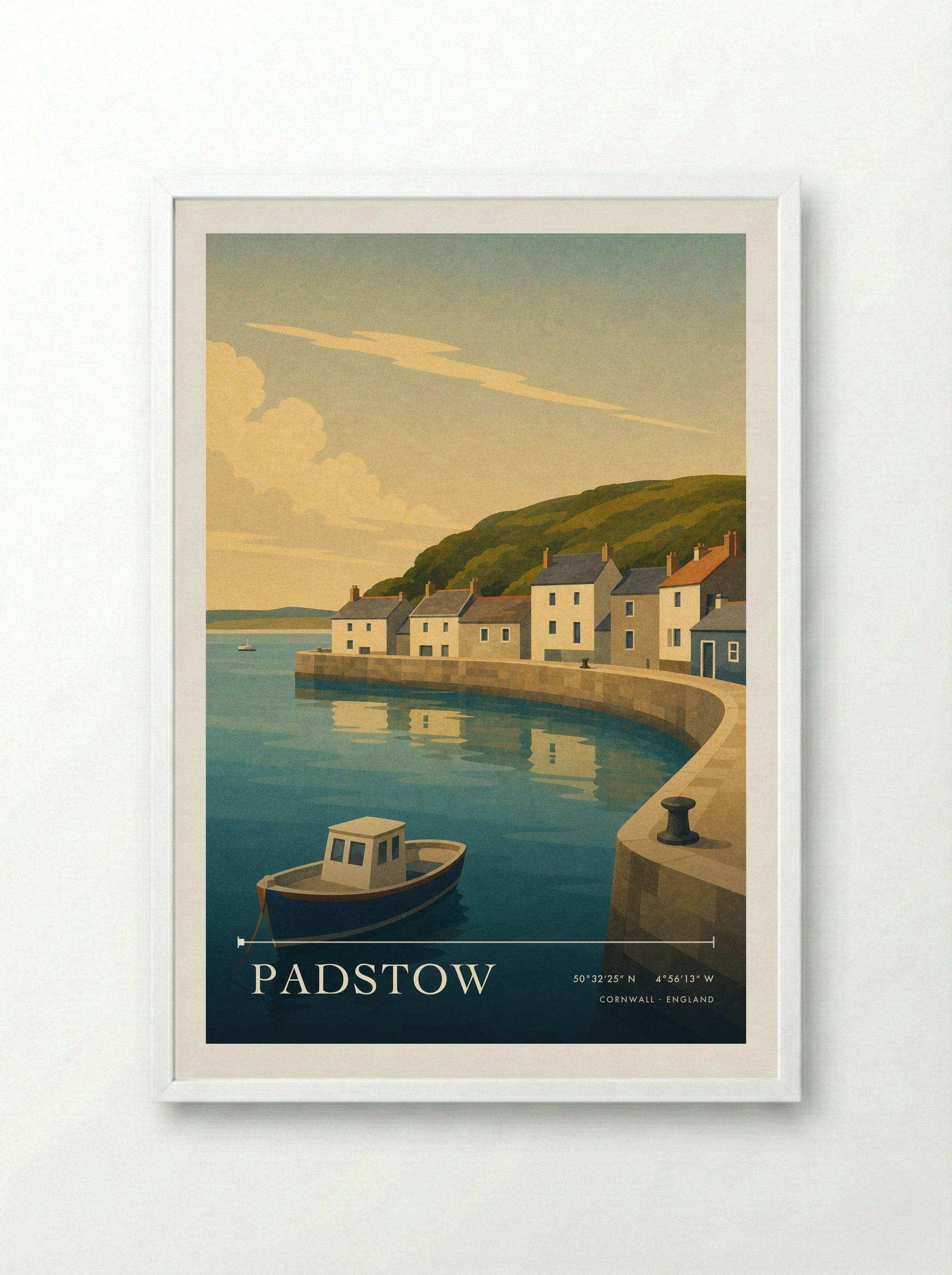 Padstow Cornwall England Travel Poster - Framed Print White