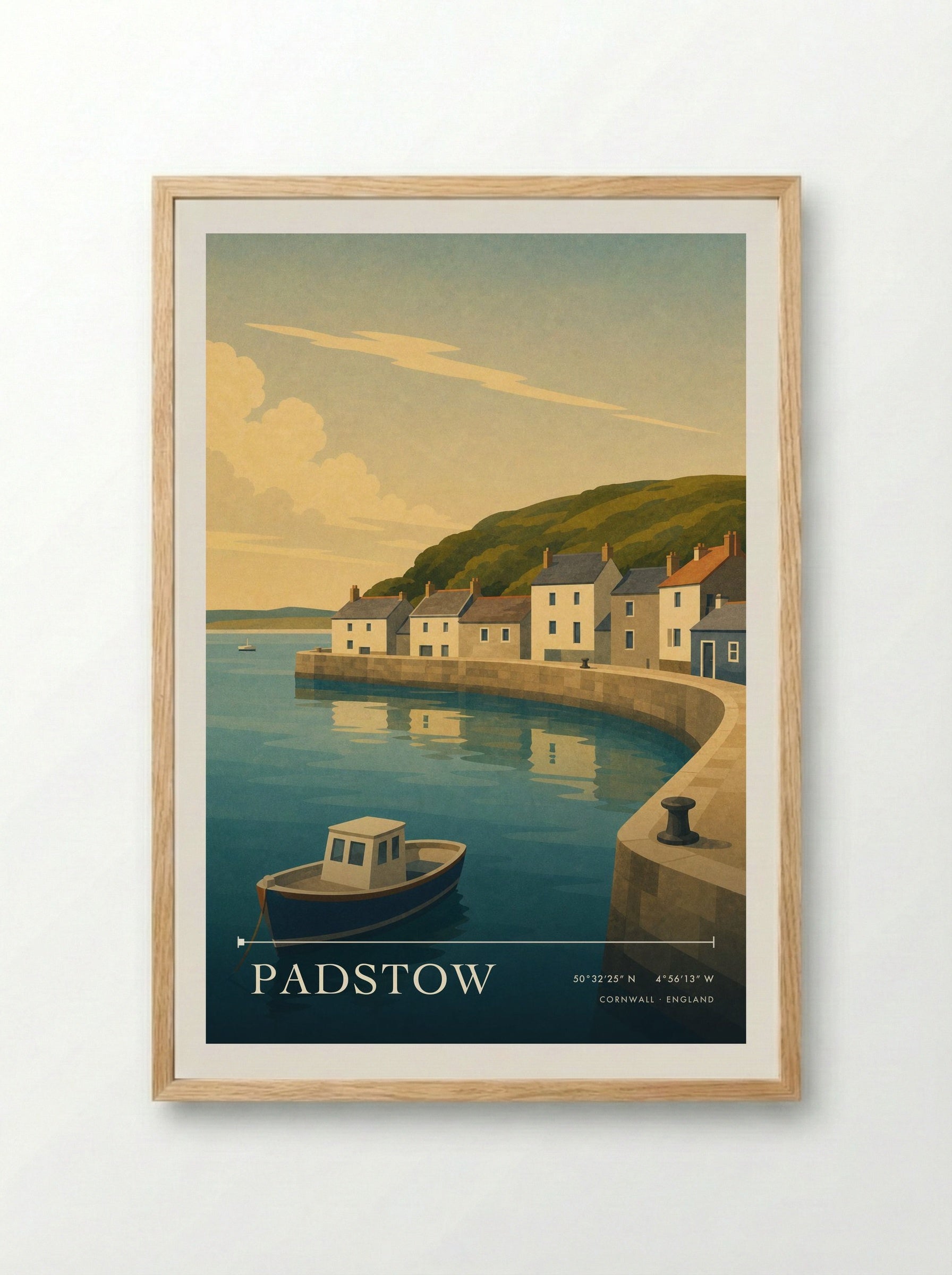 Padstow Cornwall England Travel Poster - Framed Print Wood