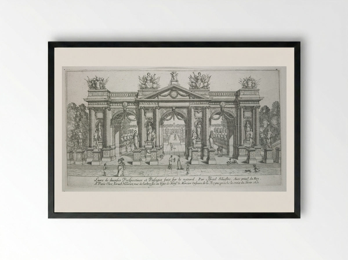 Page from Livre de Diverses Perspectives et Paisages - Israël Silvestre - Framed Print Black