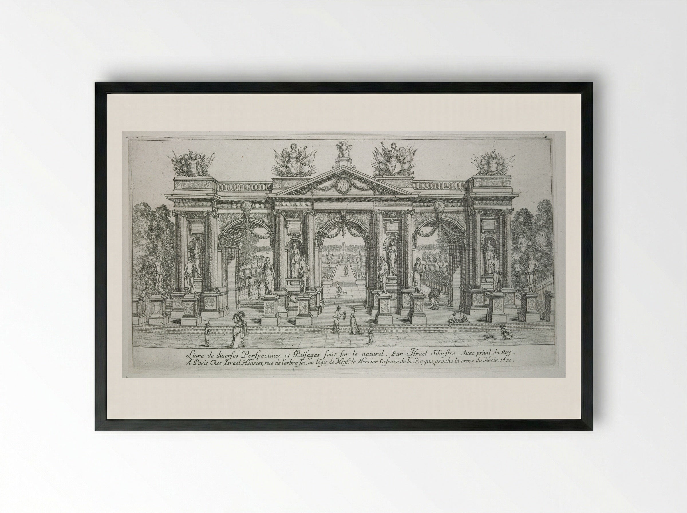 Page from Livre de Diverses Perspectives et Paisages - Israël Silvestre - Framed Print Black