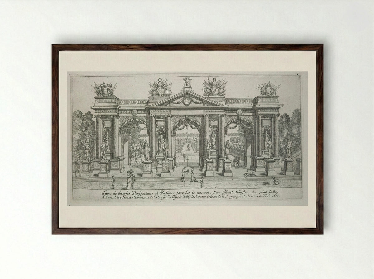 Page from Livre de Diverses Perspectives et Paisages - Israël Silvestre - Framed Print Dark Wood