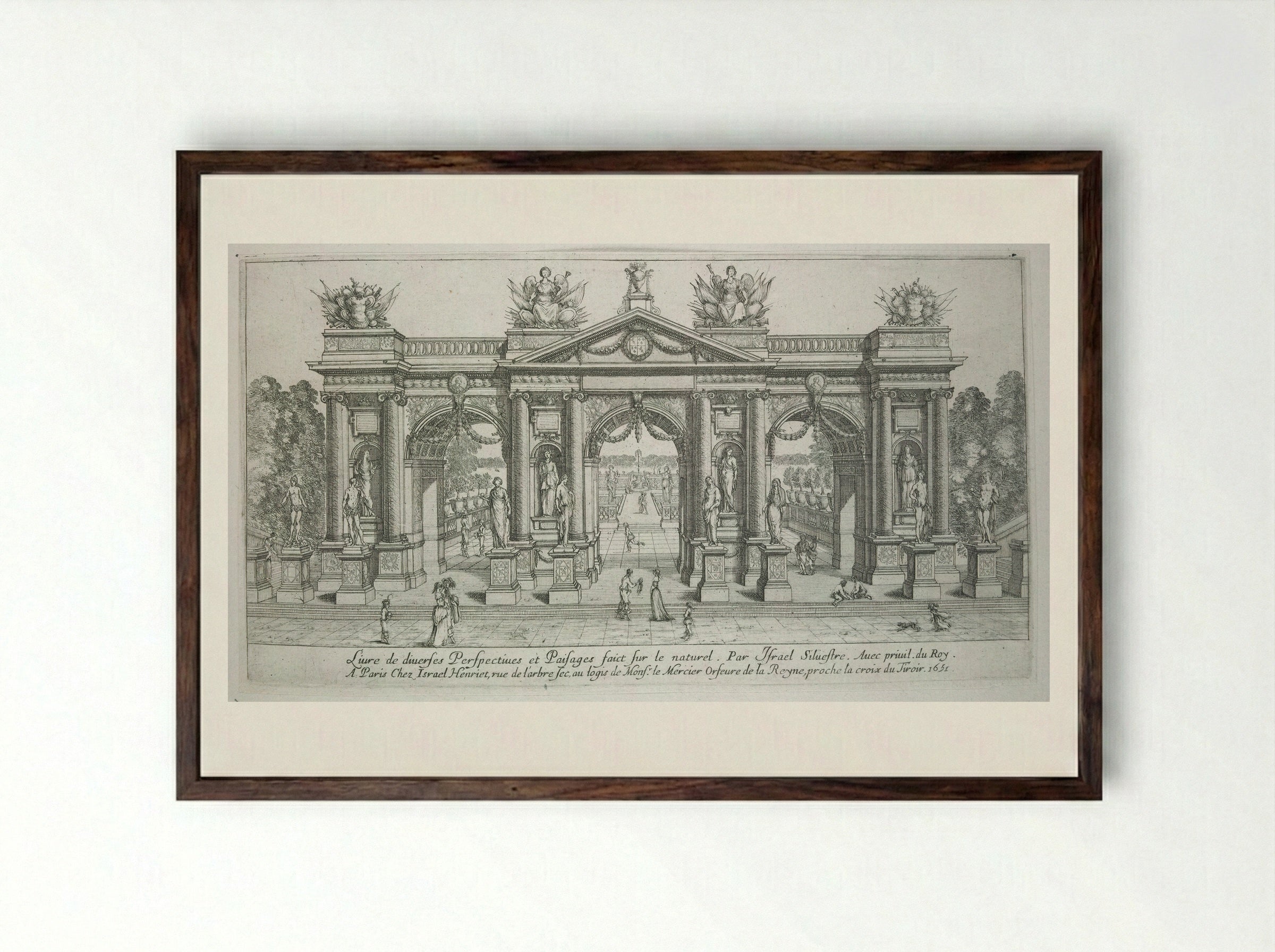 Page from Livre de Diverses Perspectives et Paisages - Israël Silvestre - Framed Print Dark Wood