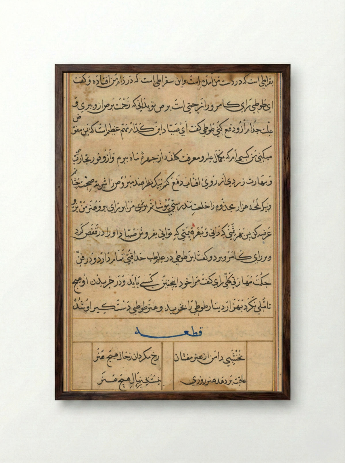 Page from Tales of a Parrot (Tuti-nama) - Basavana - Framed Print Dark Wood