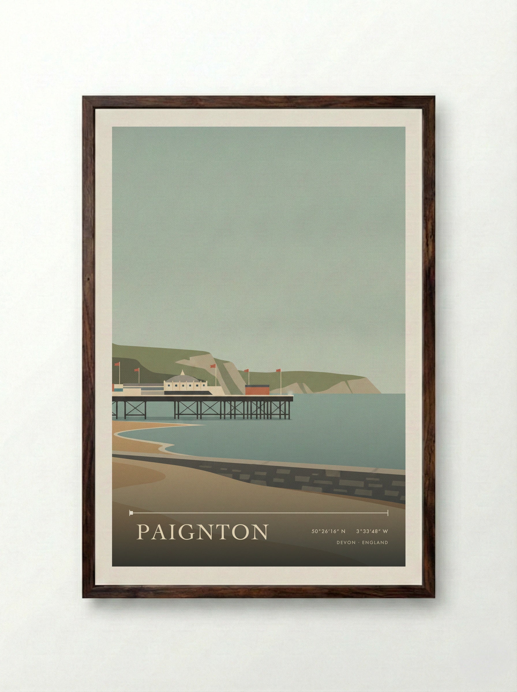 Paignton Devon England Travel Poster - Framed Print Dark Wood