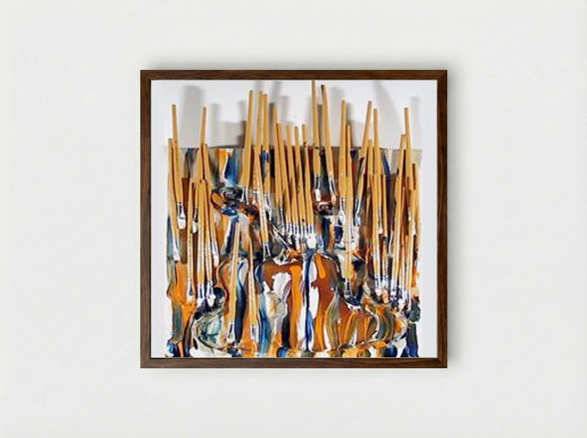 Paintbrushes & Violin (II) - Arman - Framed Print Dark Wood