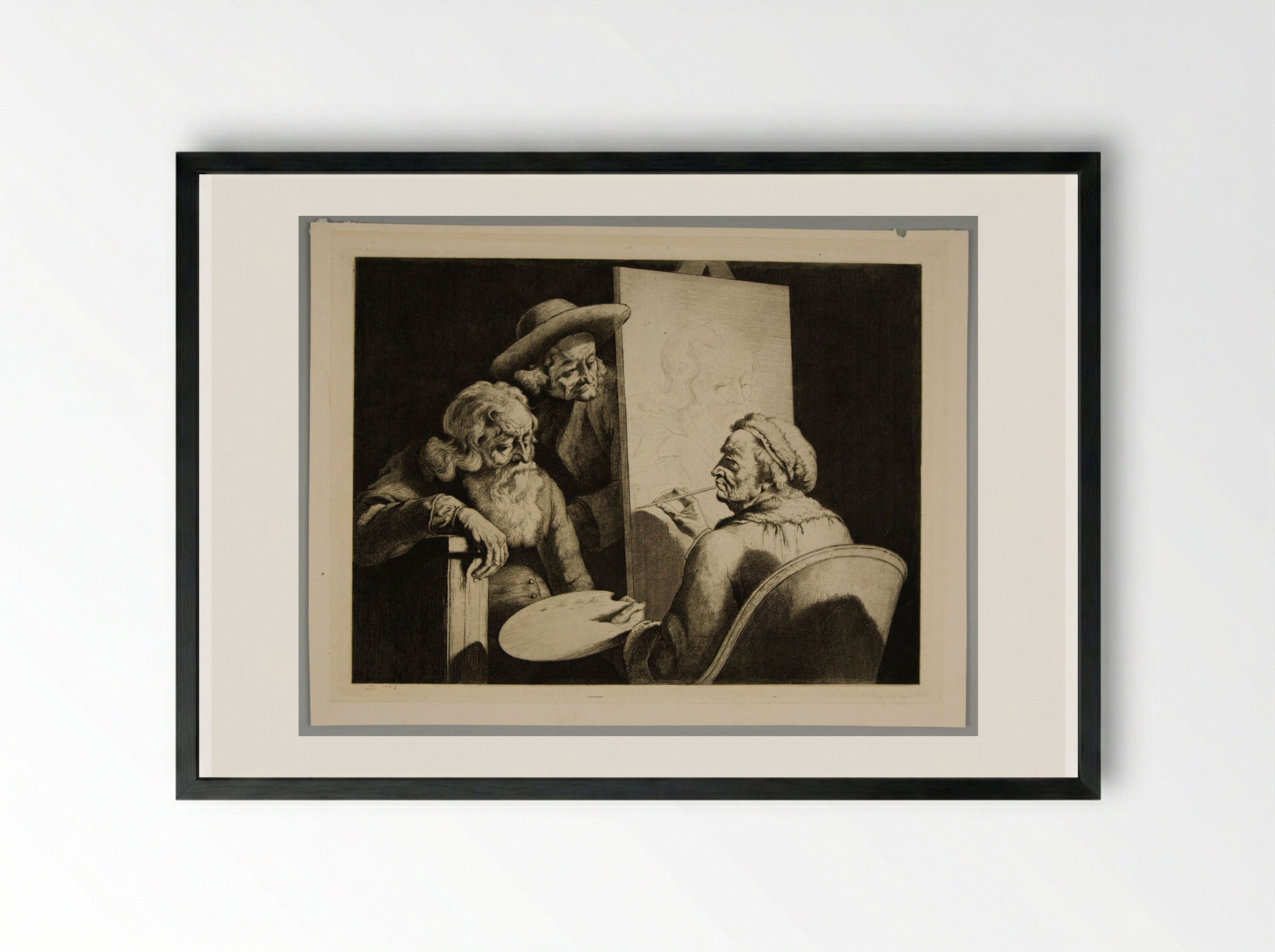 Painter Painting a Long-Bearded Old Man - Jean-Jacques de Boissieu - Framed Print Black