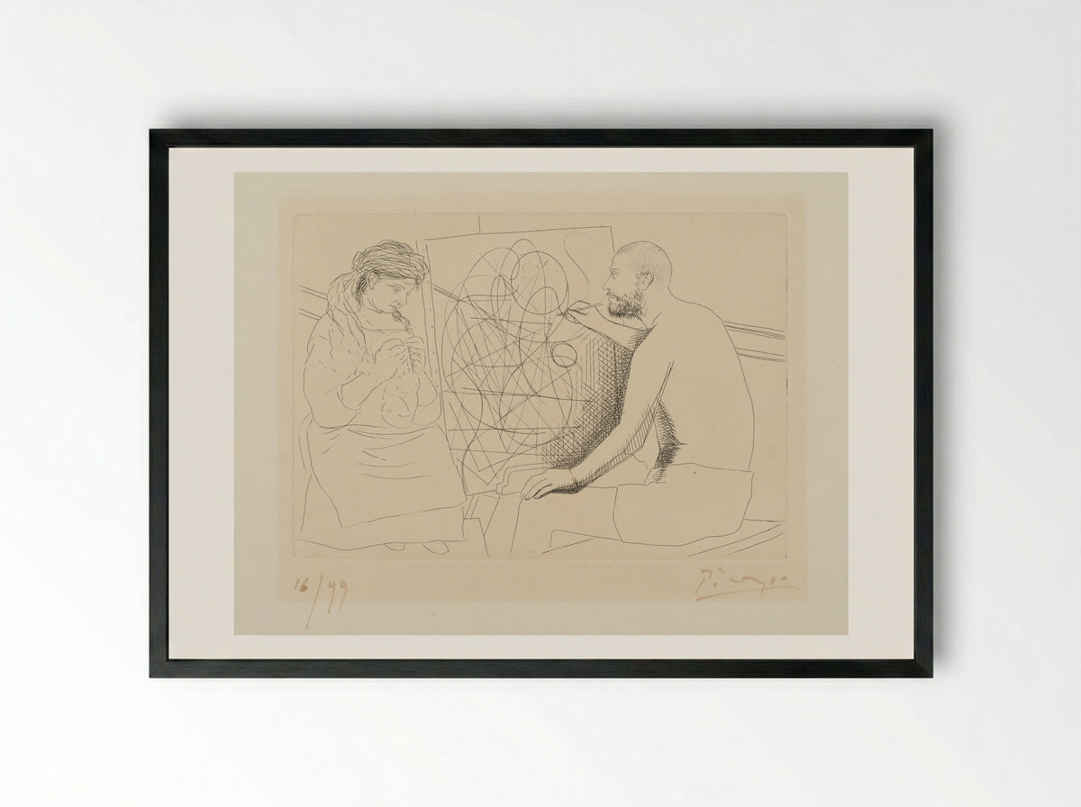 Painter and Knitting Model - Pablo Picasso - Framed Print Black