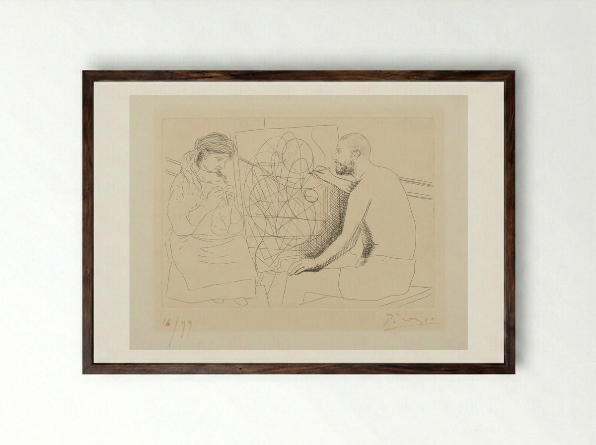 Painter and Knitting Model - Pablo Picasso - Framed Print Dark Wood