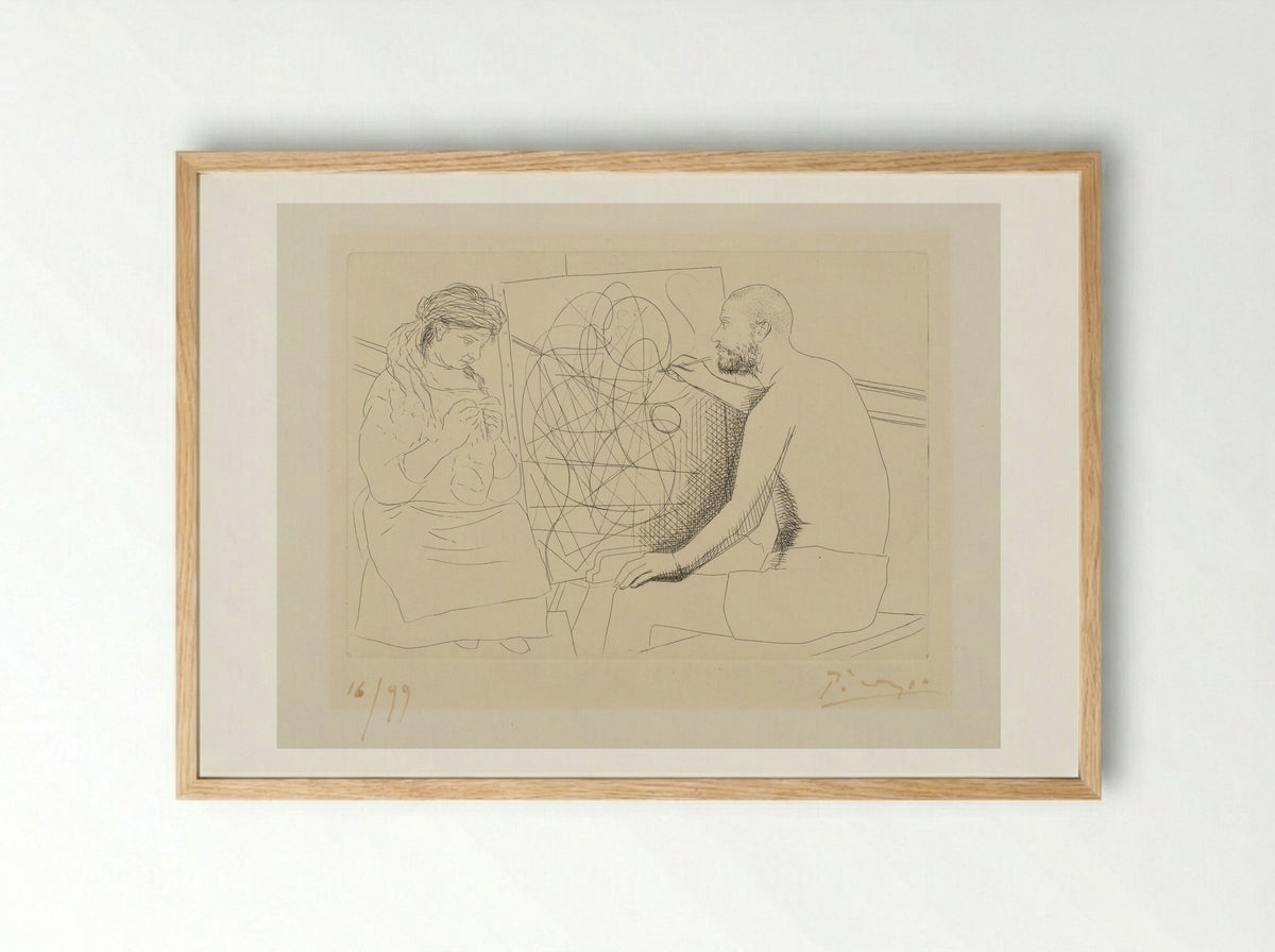Painter and Knitting Model - Pablo Picasso - Framed Print Wood