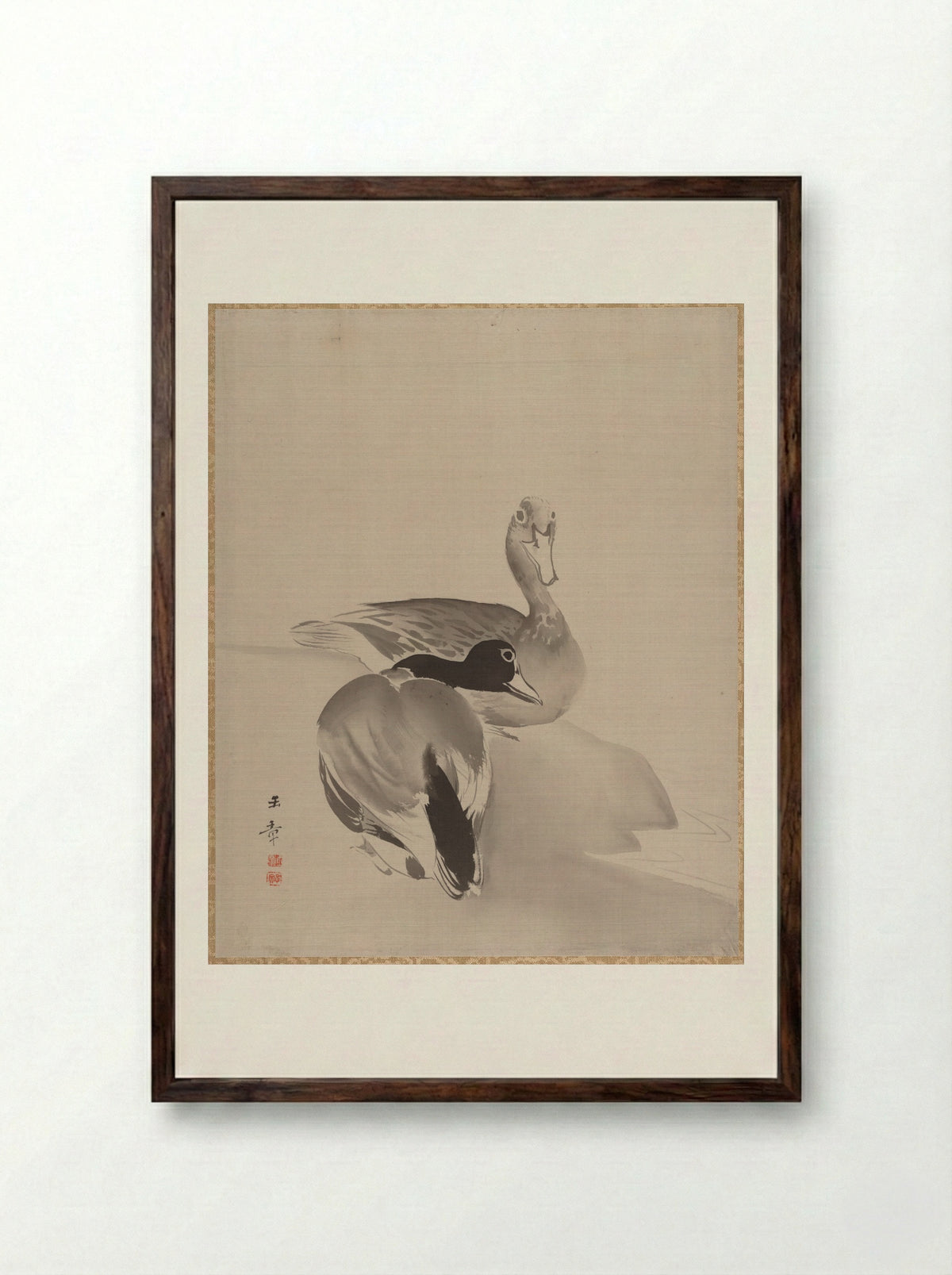 Pair of Ducks - Kawabata Gyokushō - Framed Print Dark Wood