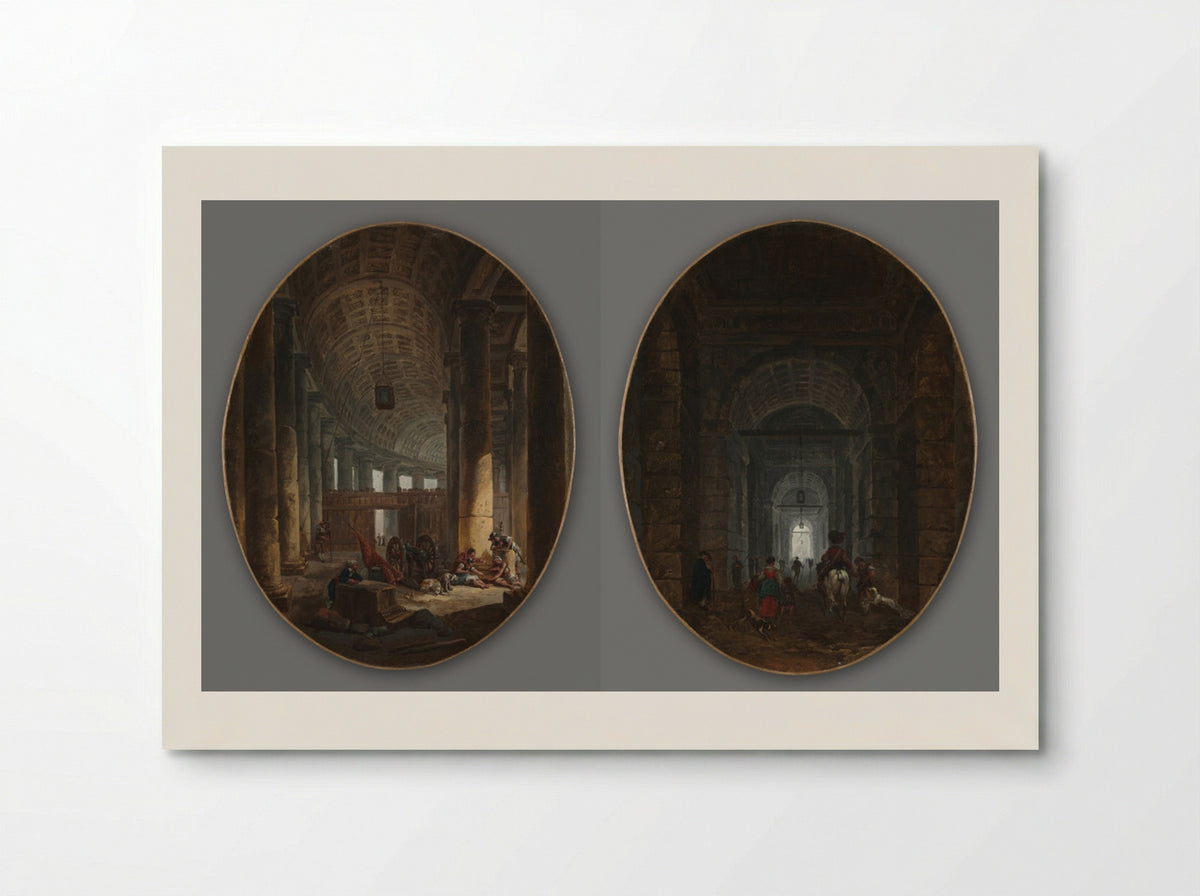 Pair of Paintings: The Colonnade of St. Peter's and The Grotto of Posillipo - Hubert Robert - Poster
