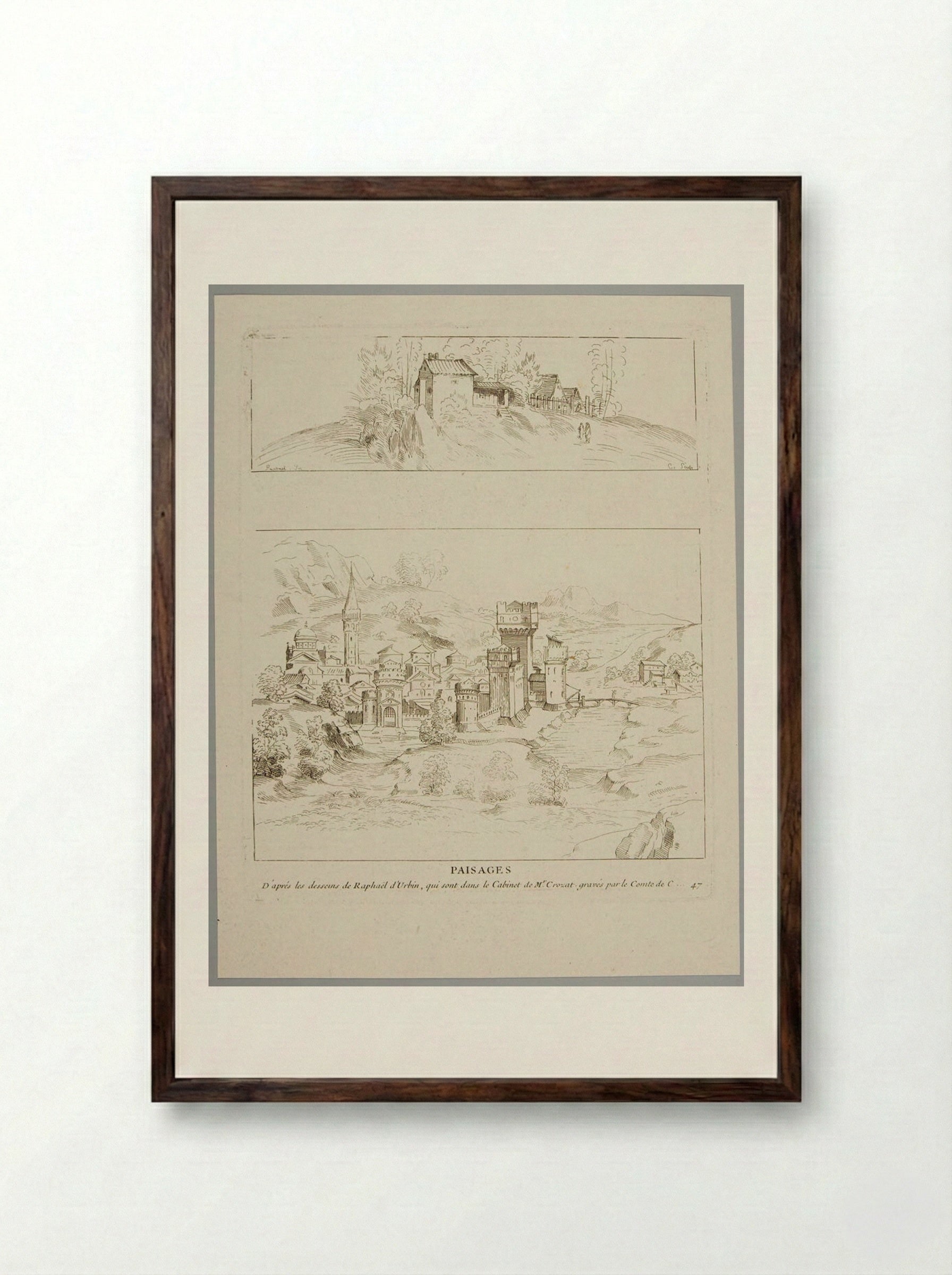 Paisages (After Raphael) - Anne Claude Philippe de Thubières, comte de Caylus - Framed Print Dark Wood