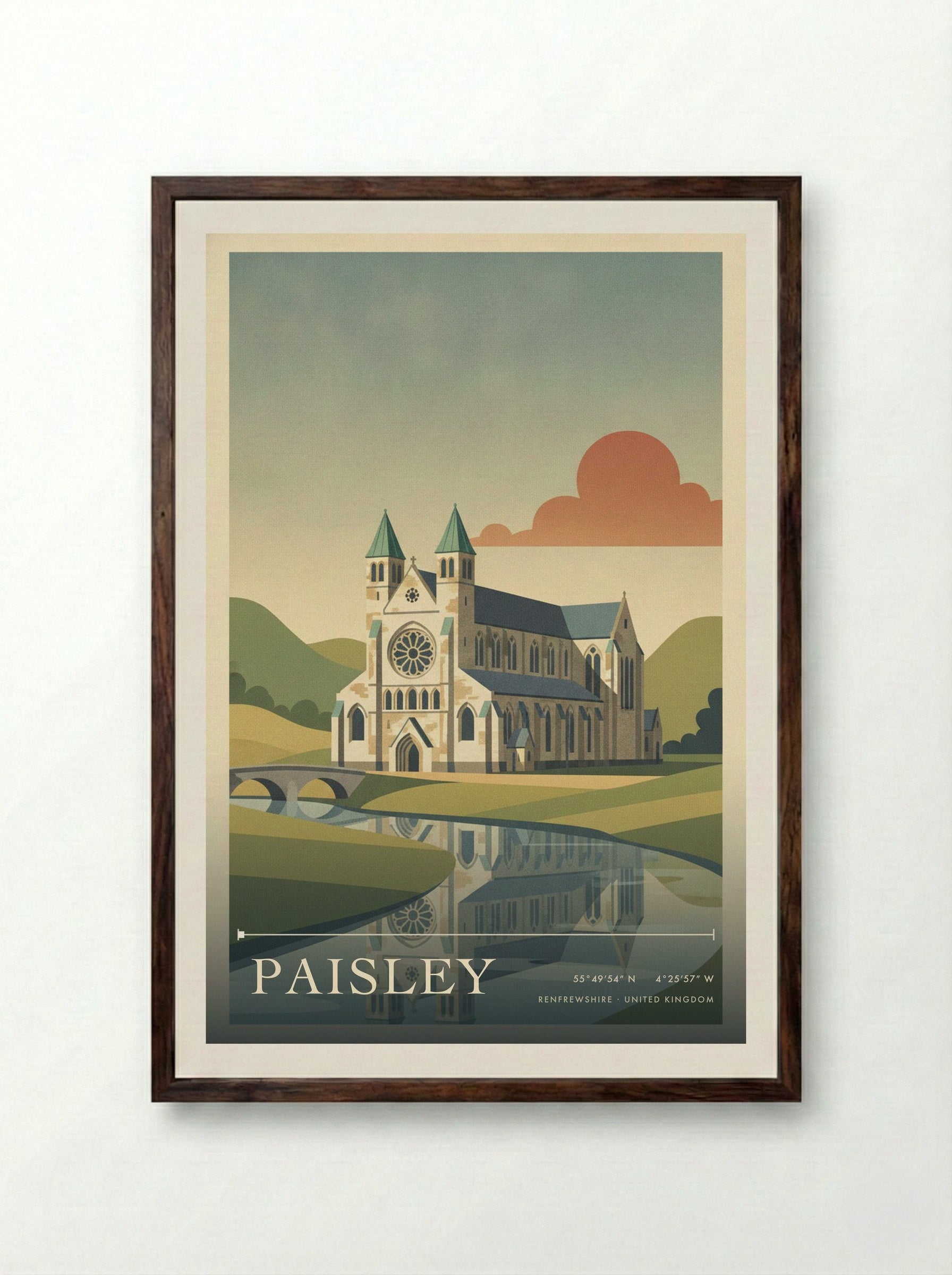 Paisley Renfrewshire United Kingdom Travel Poster - Framed Print Dark Wood