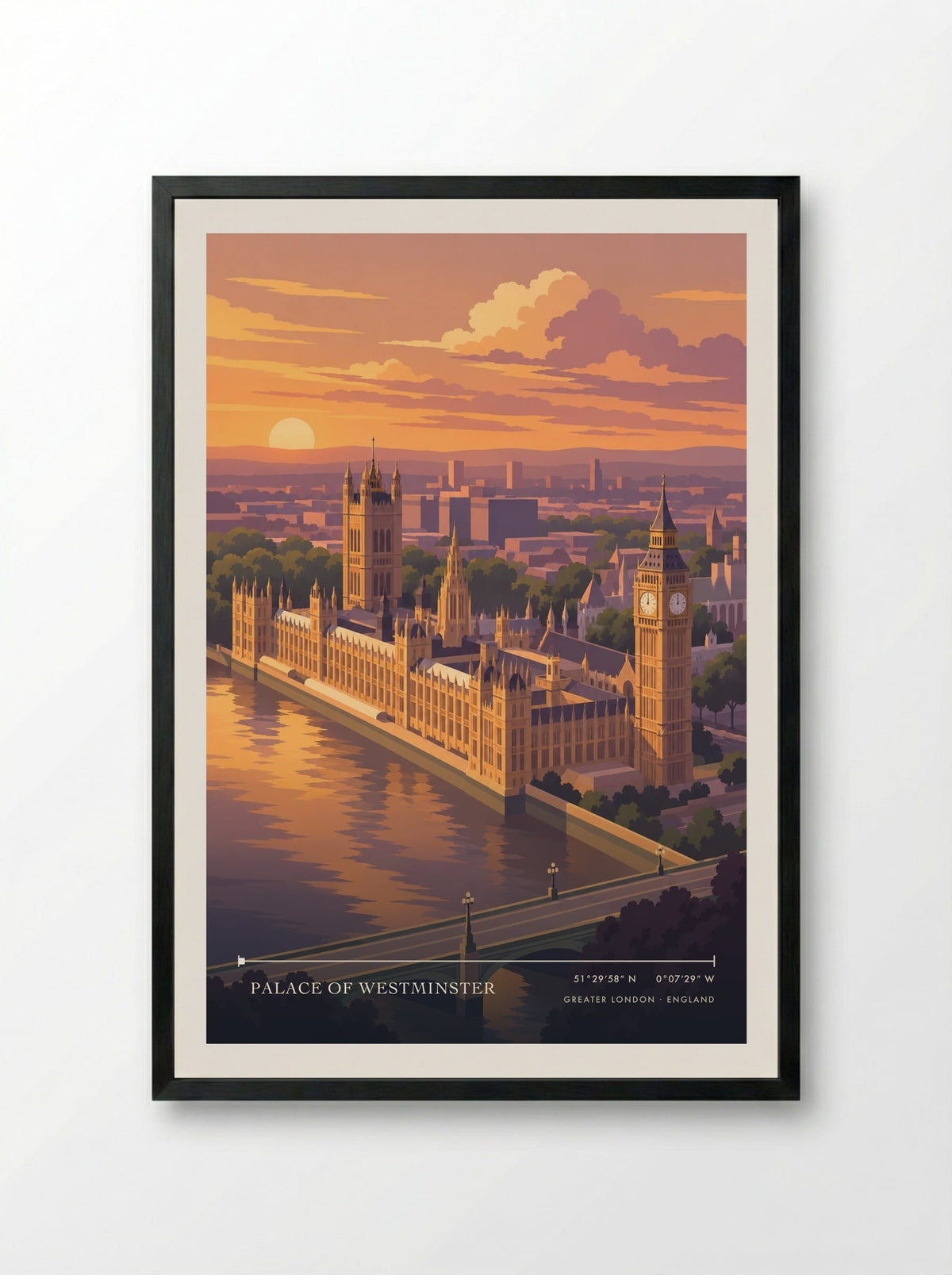 Palace of Westminster, Greater London | Travel Poster - Framed Print Black