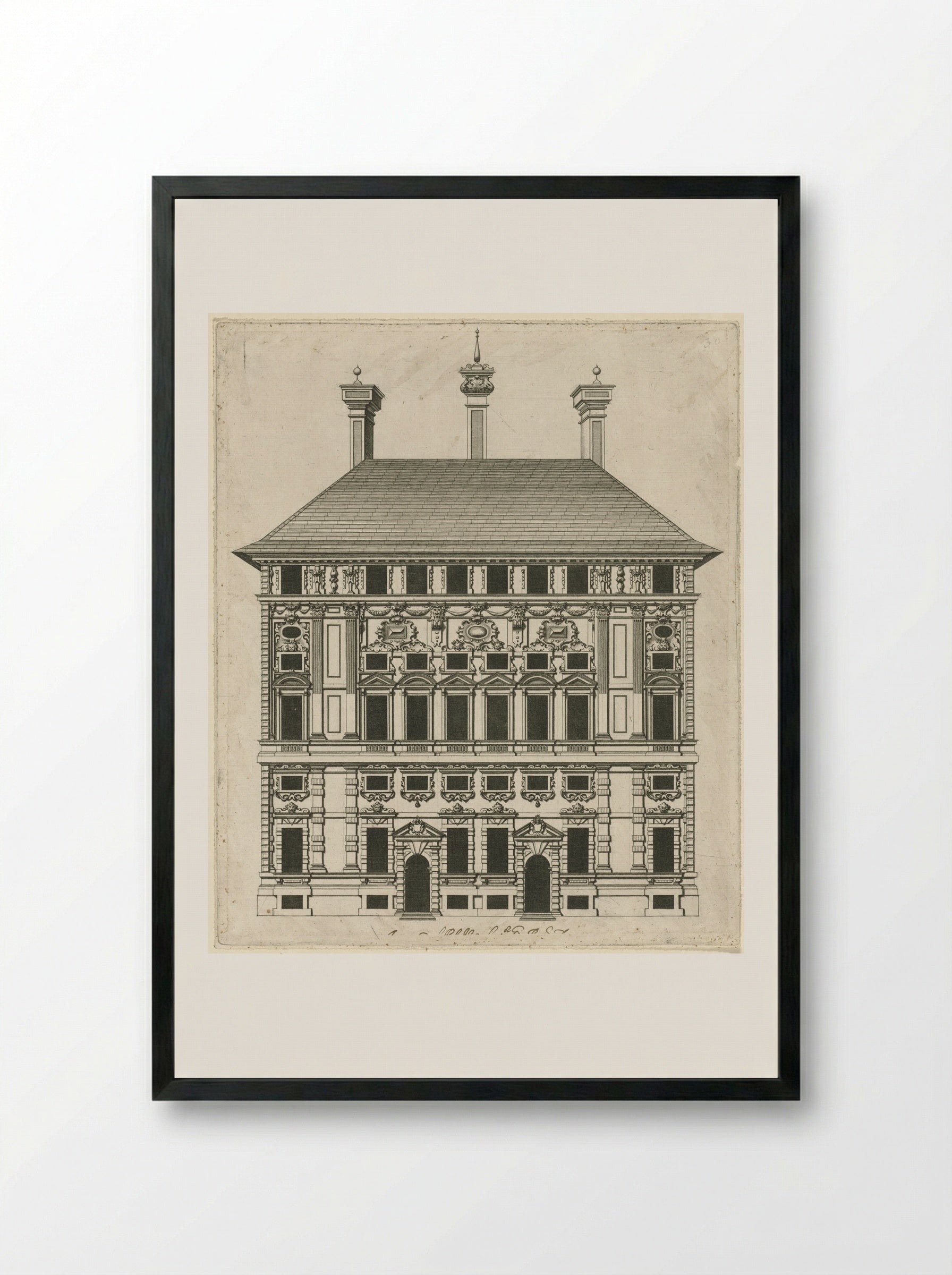 Palazzo Cattaneo Adorno (Elevation) - Peter Paul Rubens - Framed Print Black