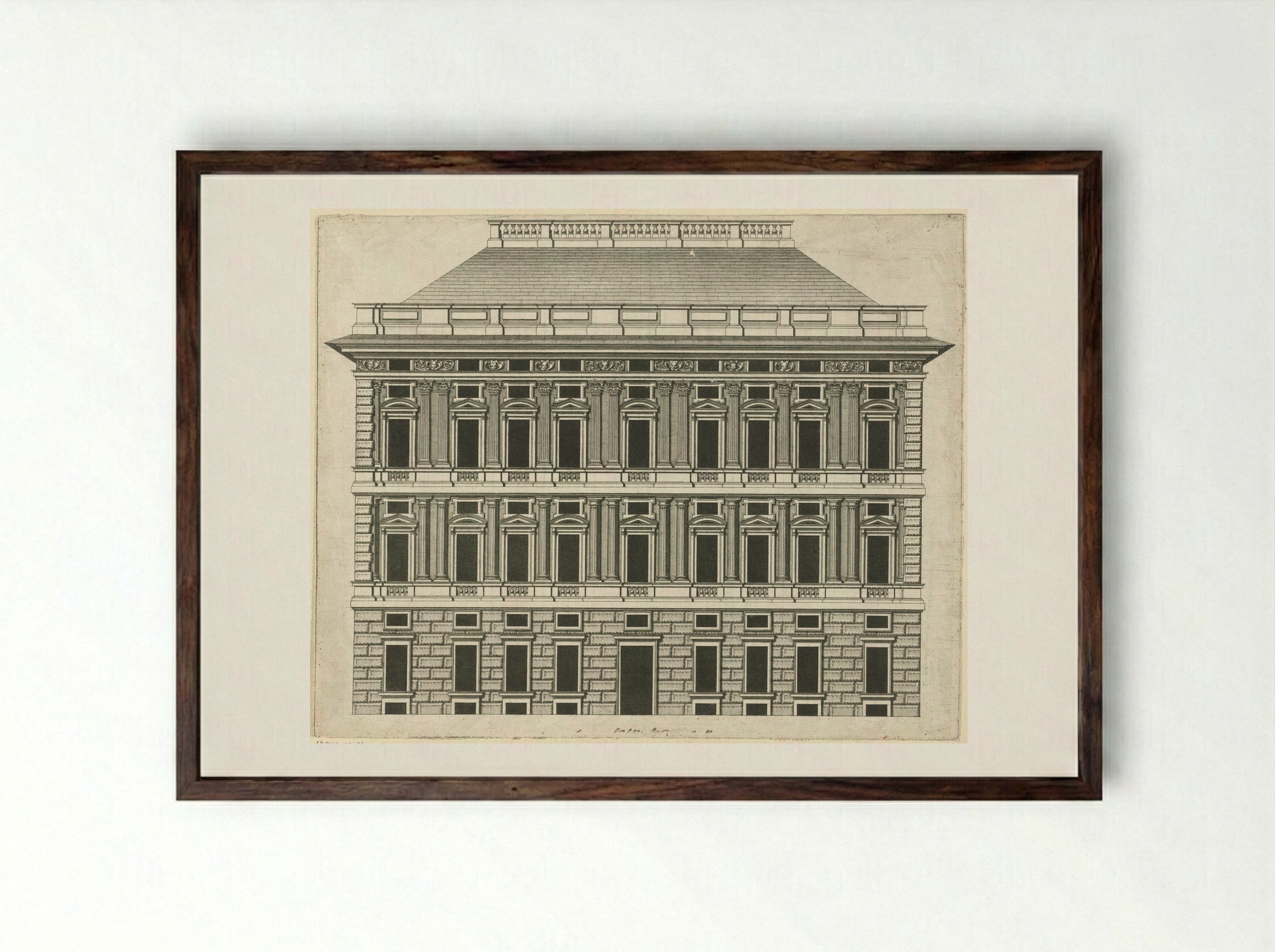 Palazzo Patrone (Elevation) - Peter Paul Rubens - Framed Print Dark Wood
