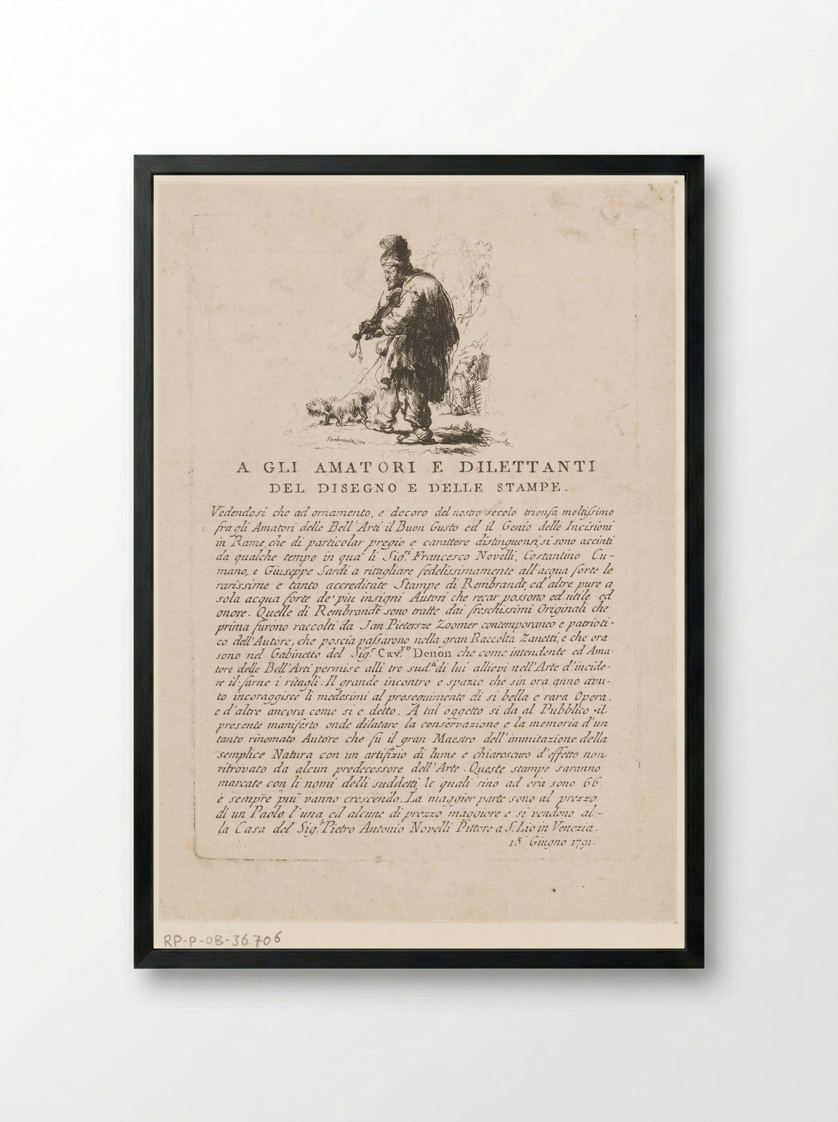 Pamflet met vioolspeler en hond - Francesco Novelli - Framed Print Black