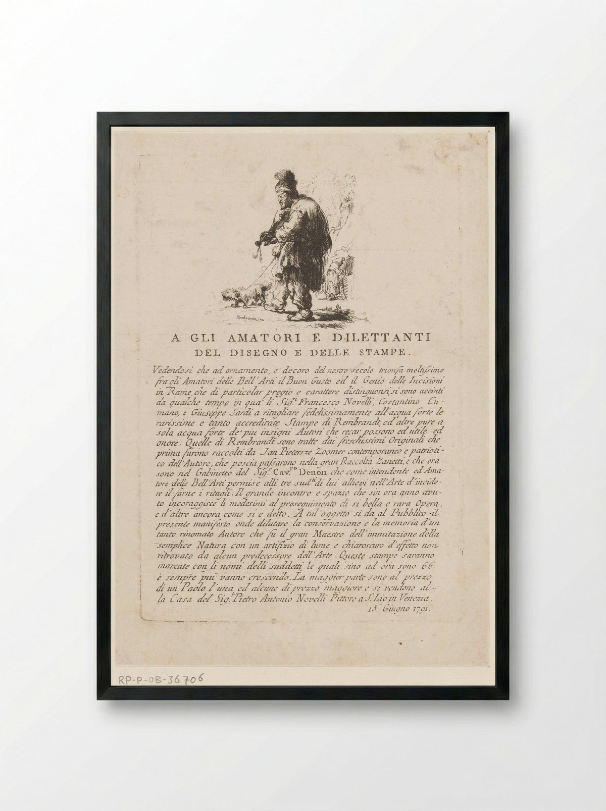 Pamflet met vioolspeler en hond - Francesco Novelli - Framed Print Black