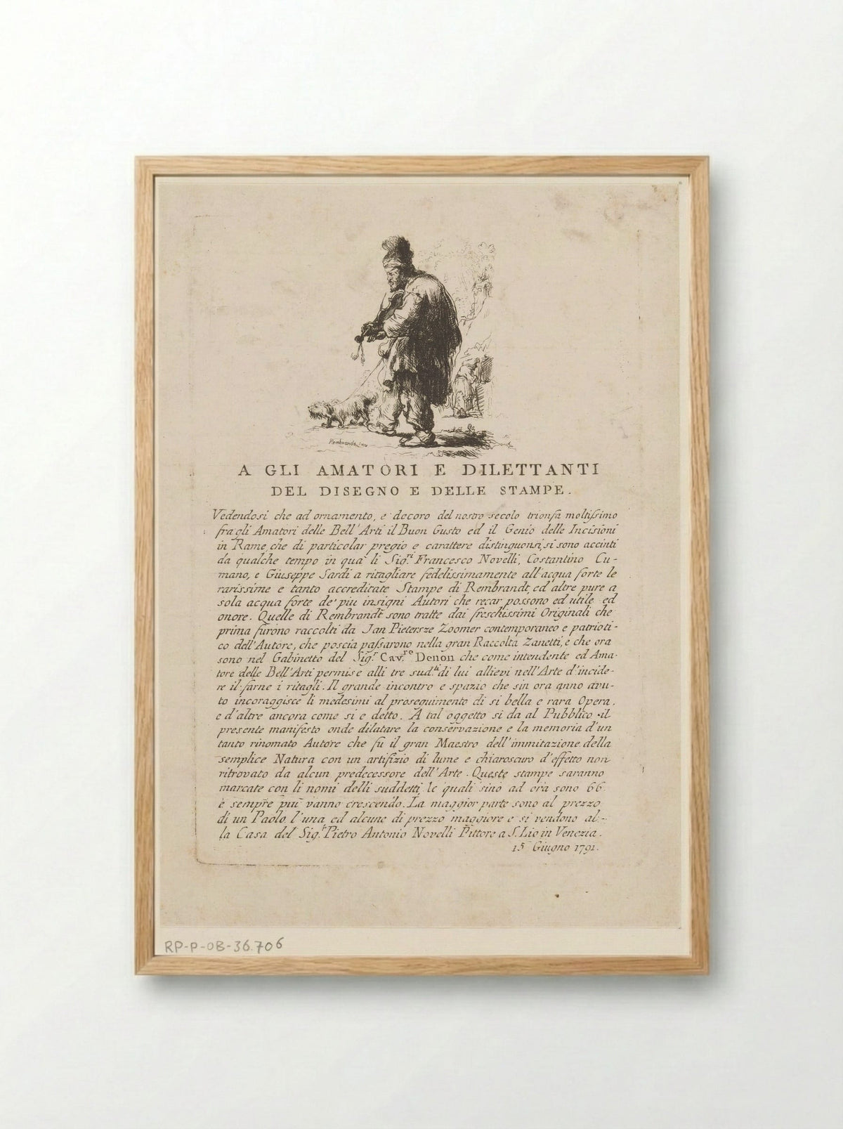 Pamflet met vioolspeler en hond - Francesco Novelli - Framed Print Wood
