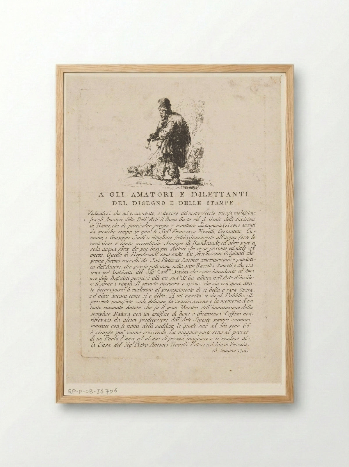 Pamflet met vioolspeler en hond - Francesco Novelli - Framed Print Wood