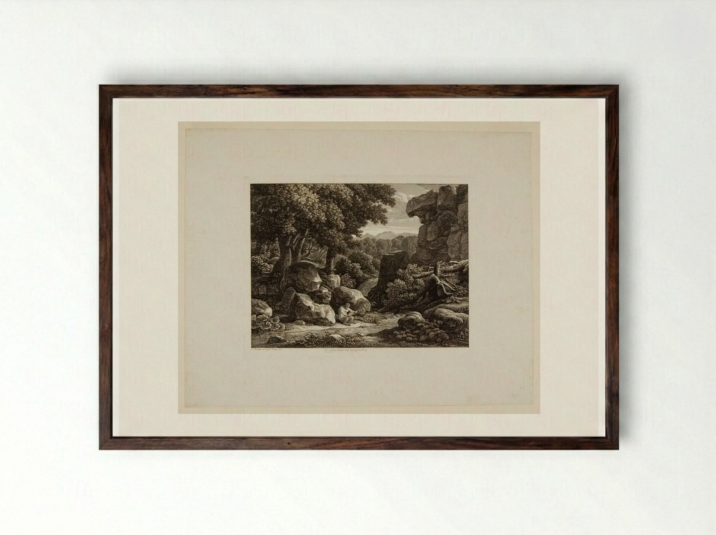 Pan Inventing the Pipe of Reeds - Johann Christian Reinhart - Framed Print Dark Wood
