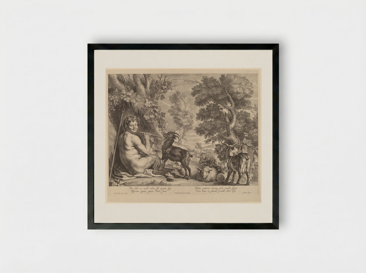 Pan Playing the Flute - Schelte Adamsz. Bolswert - Framed Print Black