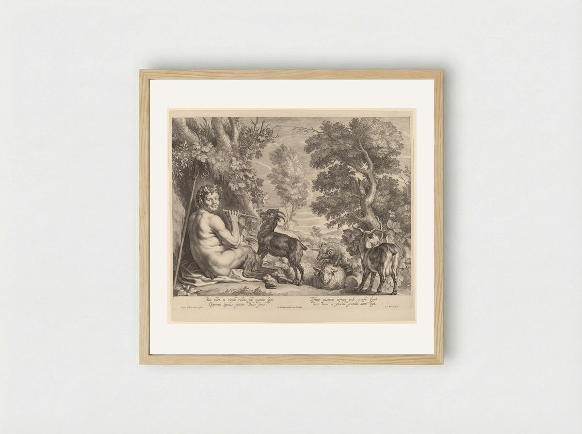 Pan Playing the Flute - Schelte Adamsz. Bolswert - Framed Print Wood