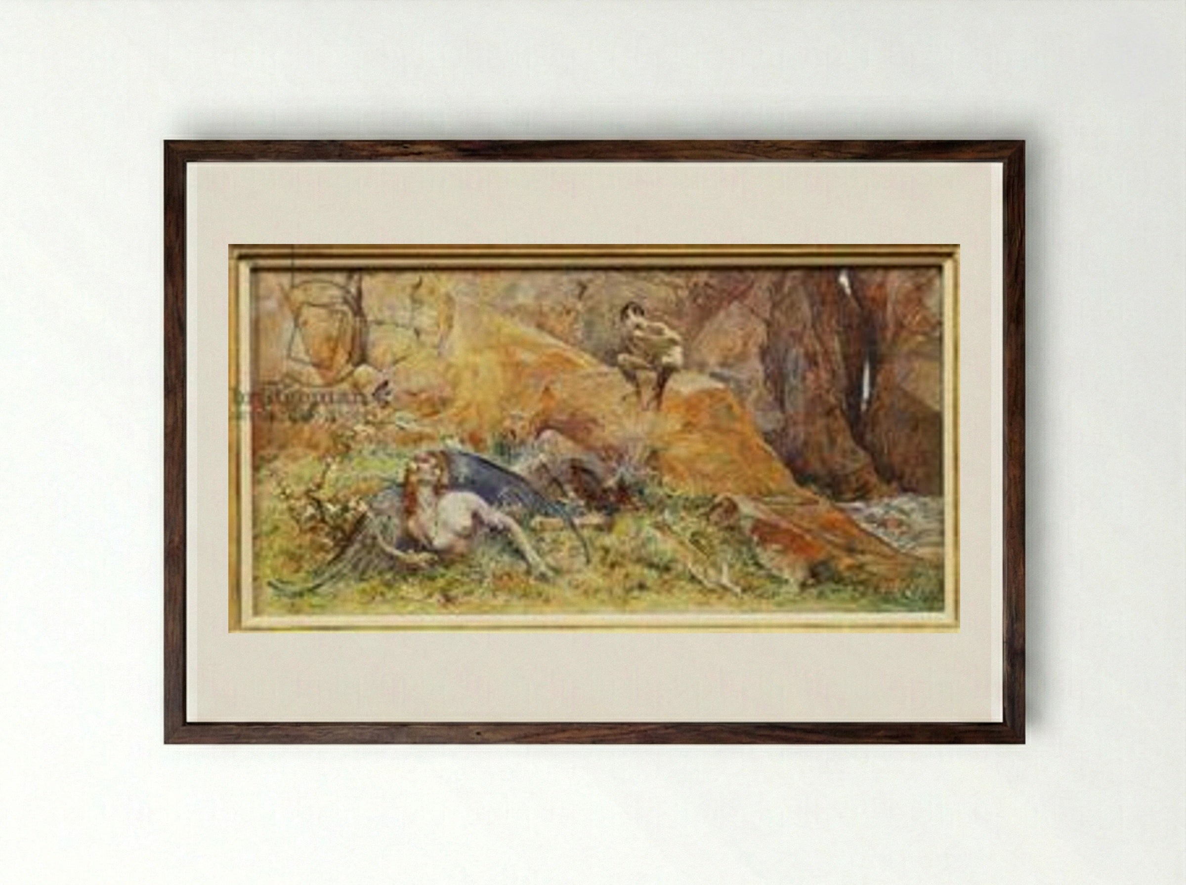 Pan and Chimera - Luc-Olivier Merson - Framed Print Dark Wood