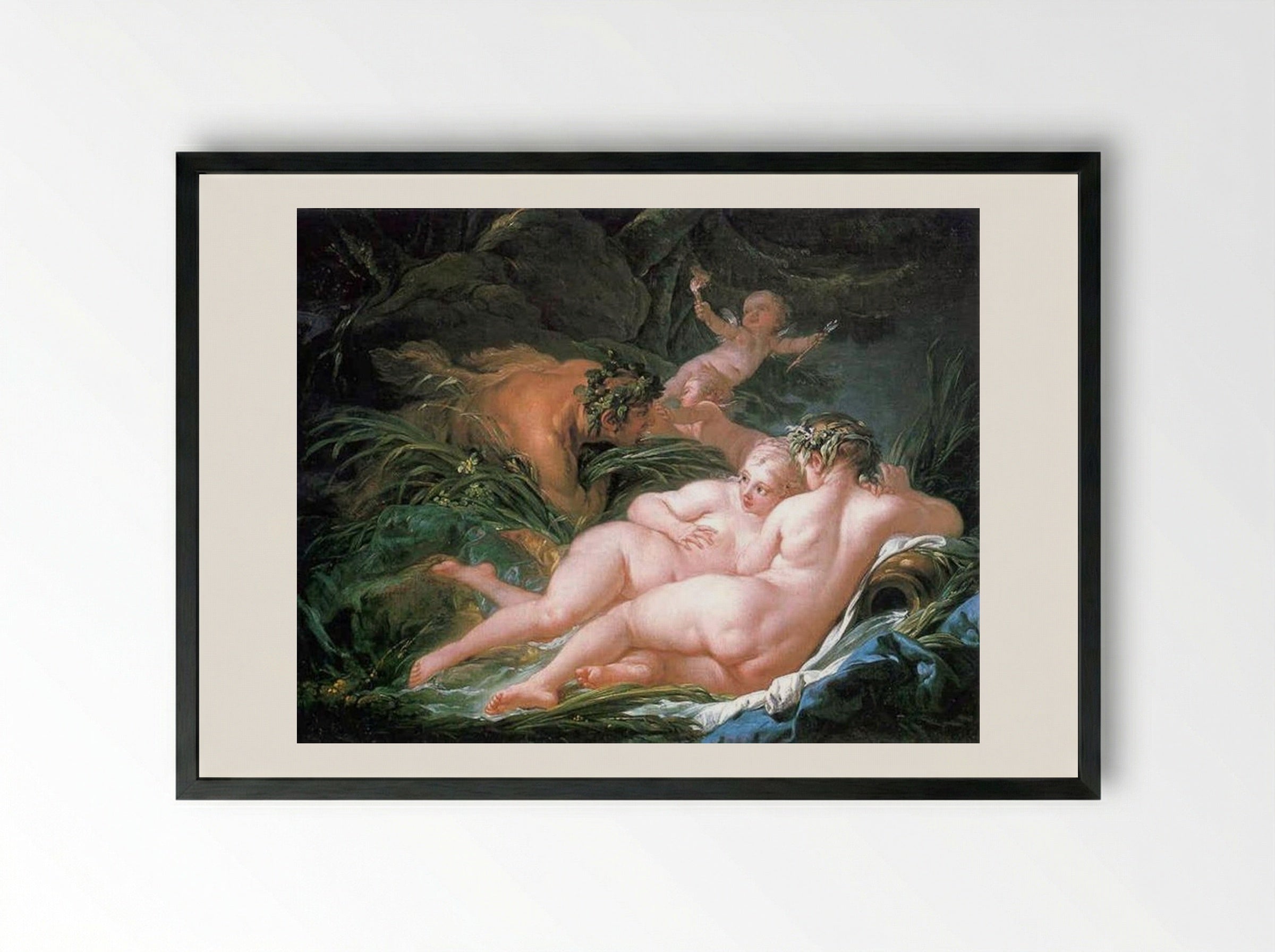 Pan and Syrinx - François Boucher - Framed Print Black