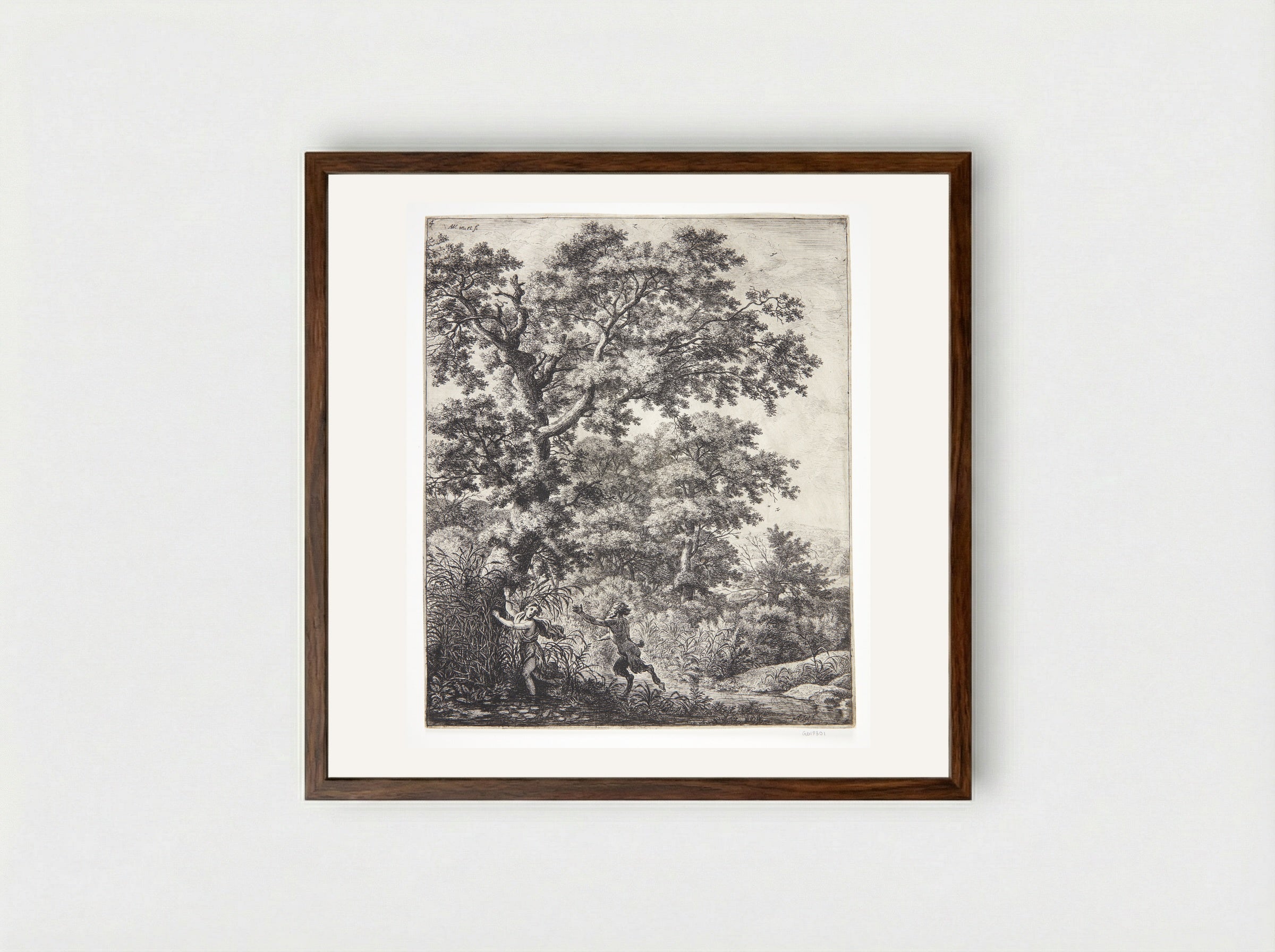 Pan and Syrinx - Anthonie Waterloo - Framed Print Dark Wood
