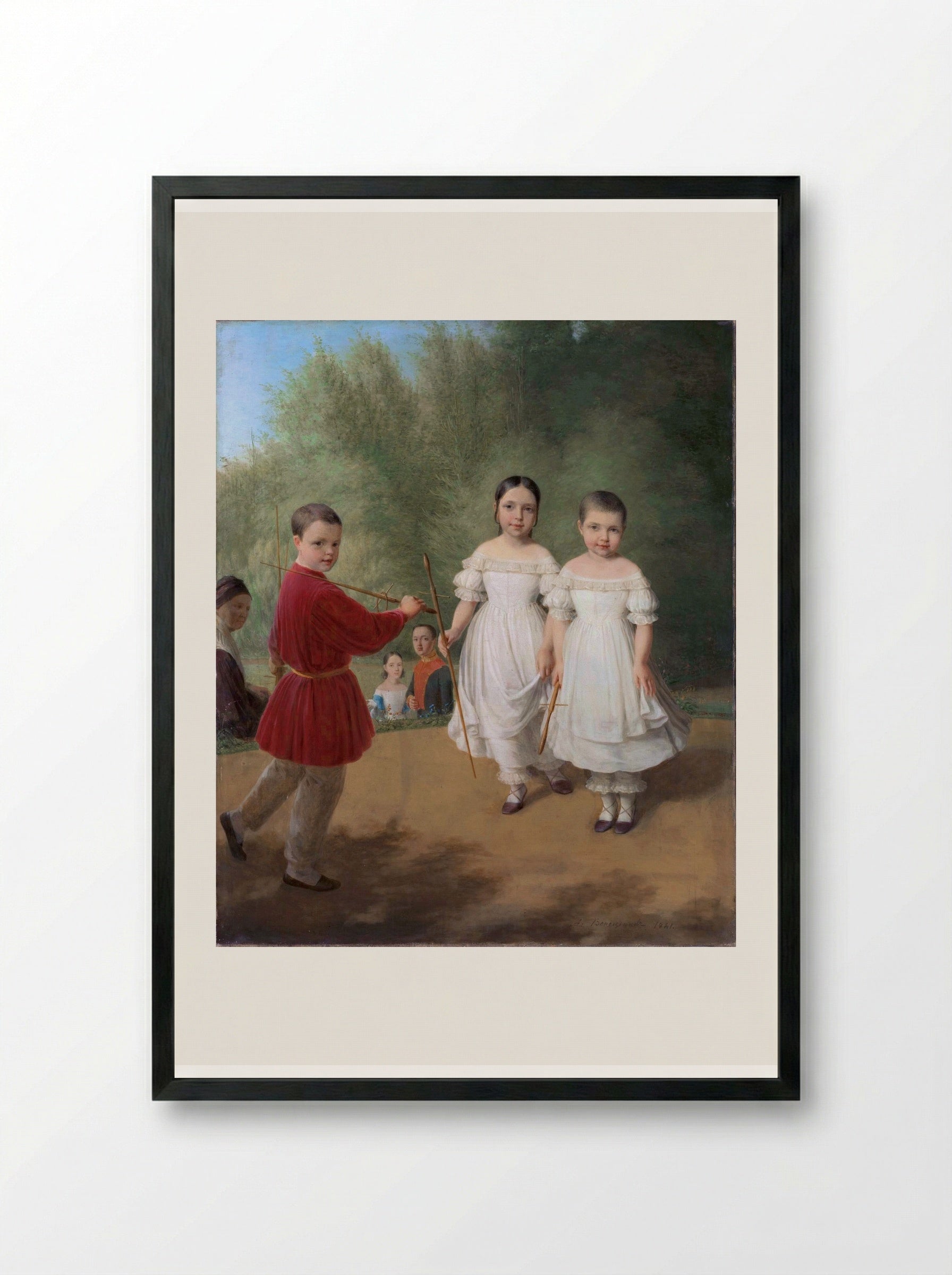 Panaevs Children - Alexey Venetsianov - Framed Print Black