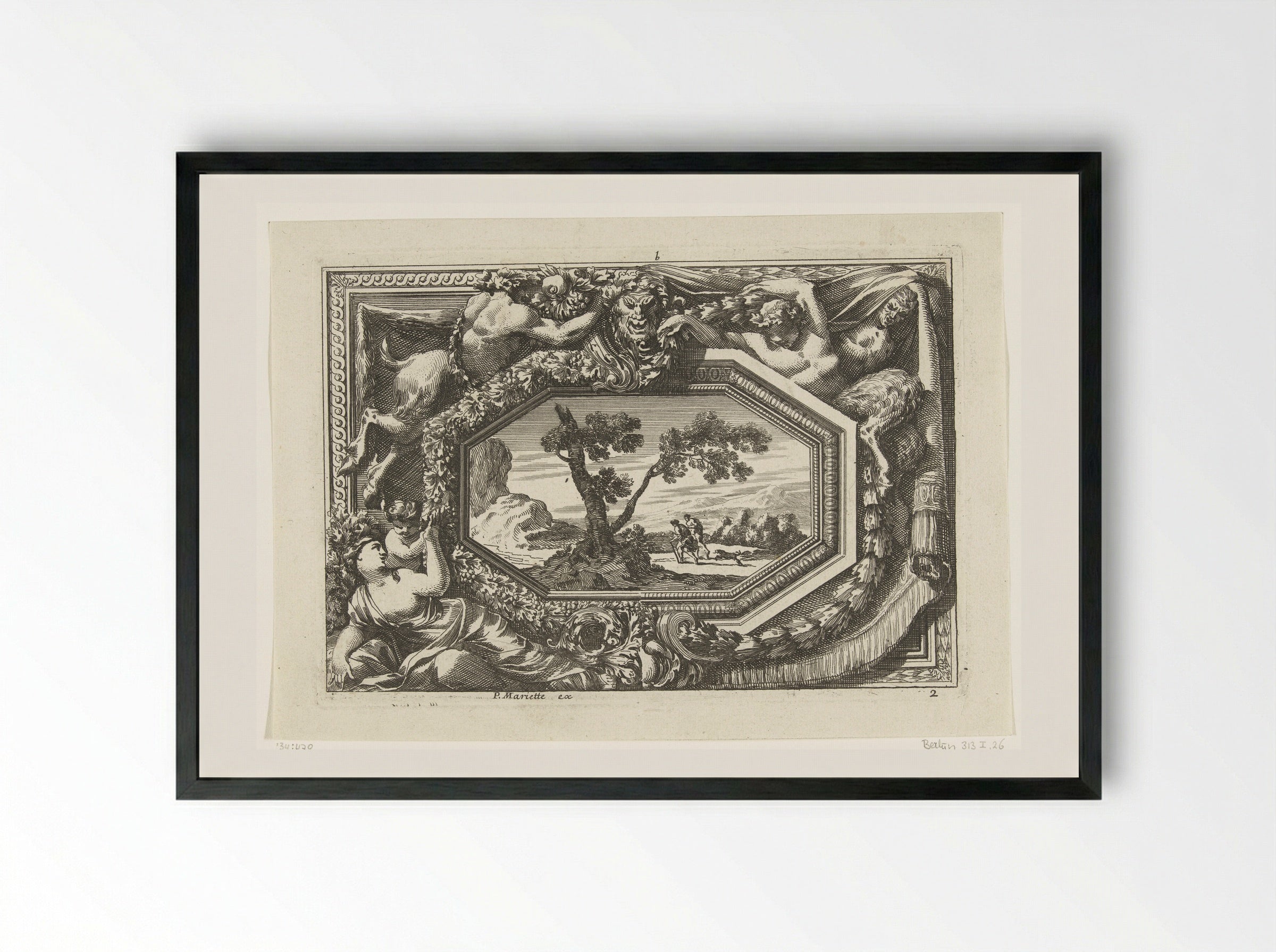 Paneel met achthoekig schilderij - Jean Lepautre - Framed Print Black