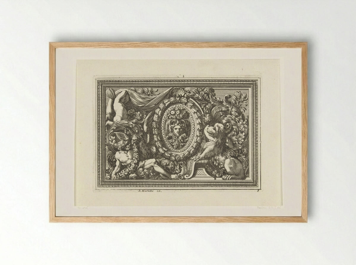 Paneel met masker in ovaal medaillon - Jean Lepautre - Framed Print Wood