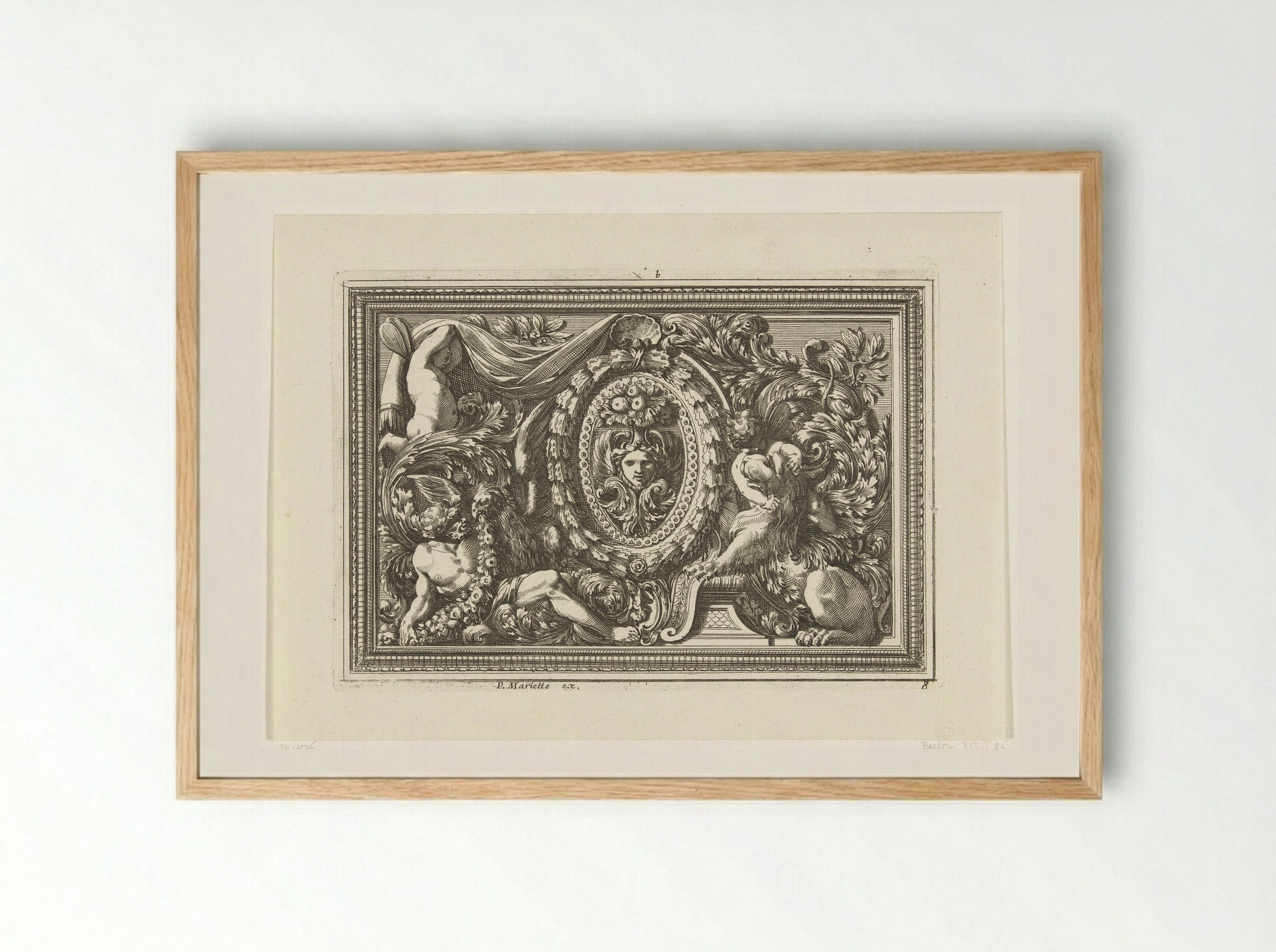 Paneel met masker in ovaal medaillon - Jean Lepautre - Framed Print Wood