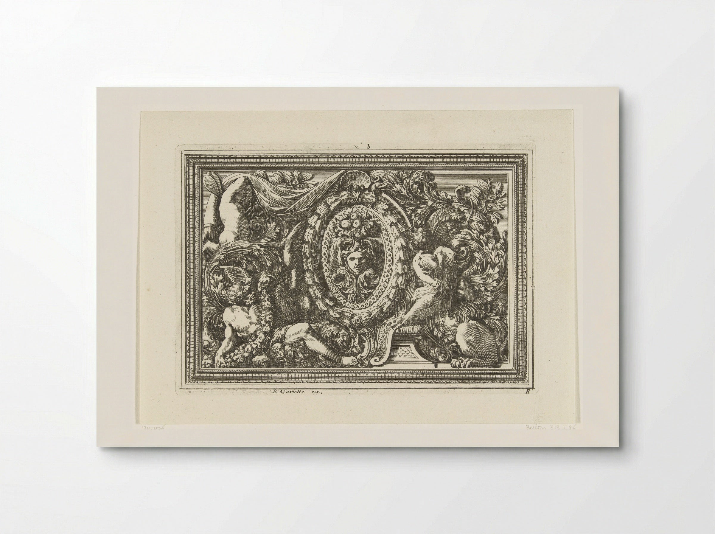 Paneel met masker in ovaal medaillon - Jean Lepautre - Poster