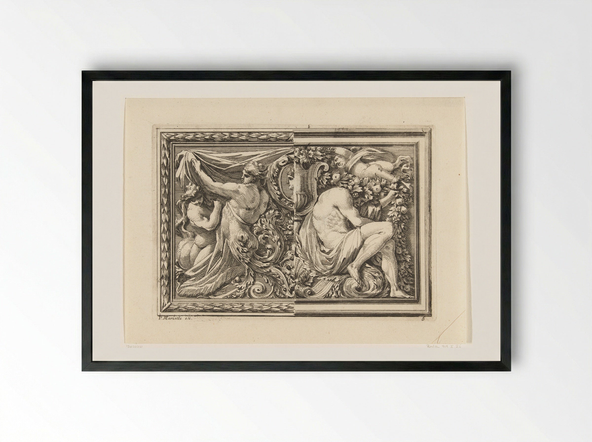 Paneel met naakte man en vrouw en zittende man - Jean Lepautre - Framed Print Black
