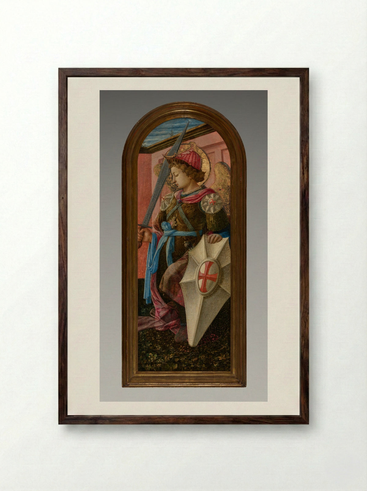 Panel from a Triptych: The Archangel Michael - Fra Filippo Lippi - Framed Print Dark Wood