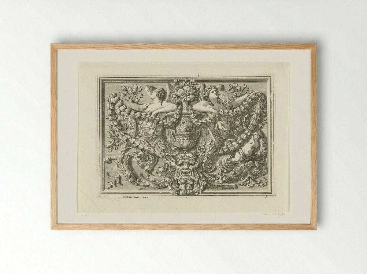 Panel with Vase and Mask - Jean Lepautre - Framed Print Wood