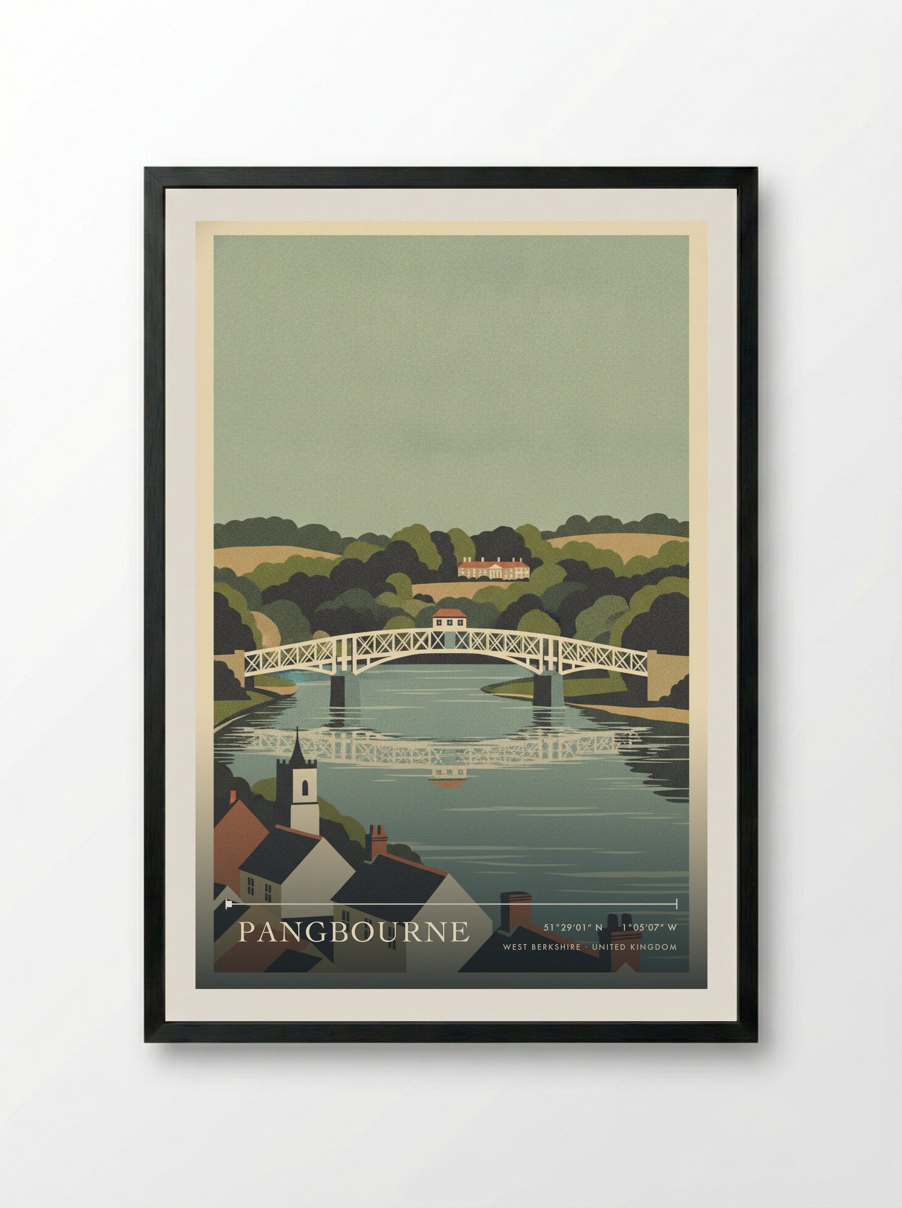 Pangbourne West Berkshire United Kingdom Travel Poster - Framed Print Black