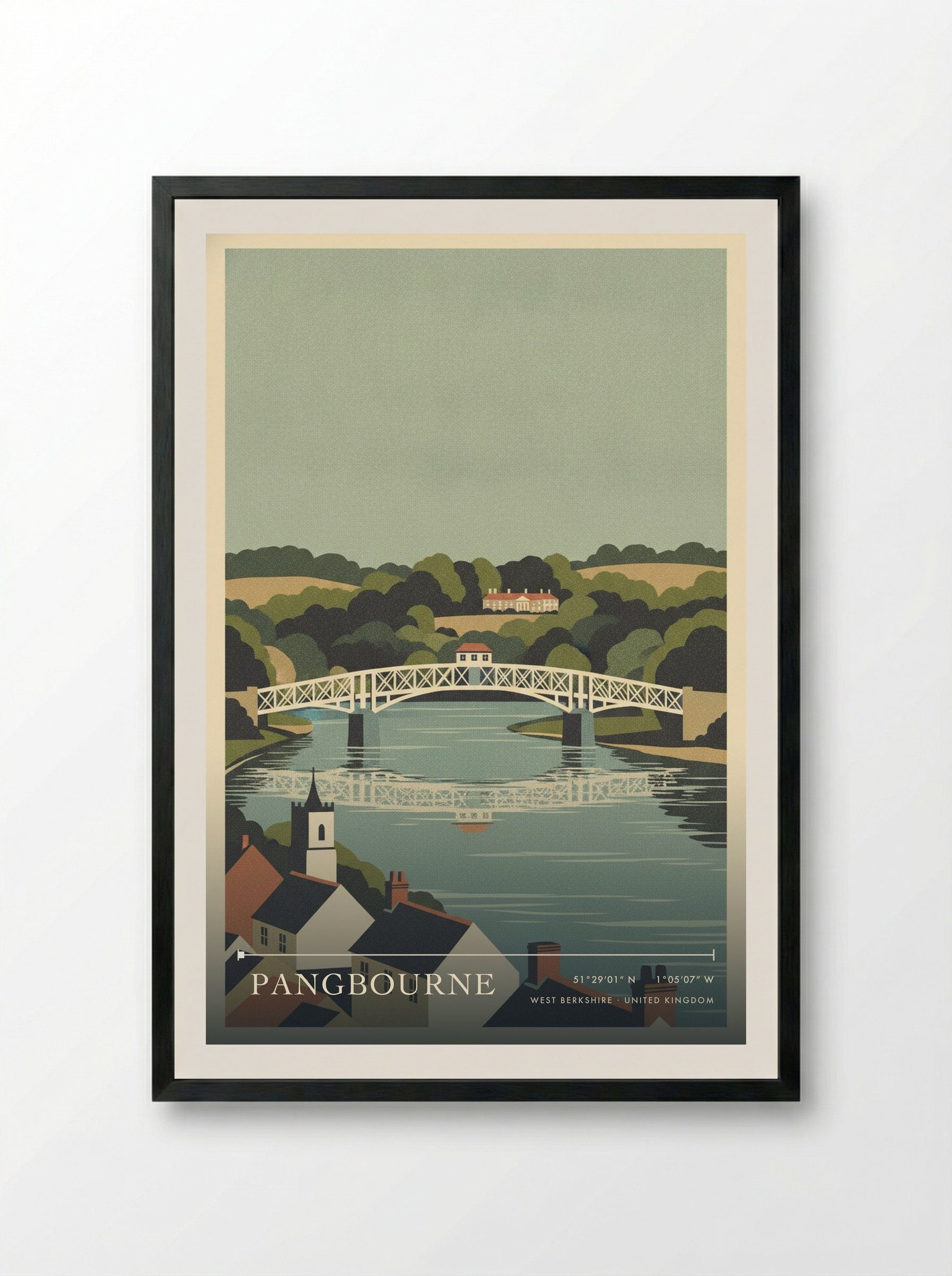 Pangbourne West Berkshire United Kingdom Travel Poster - Framed Print Black