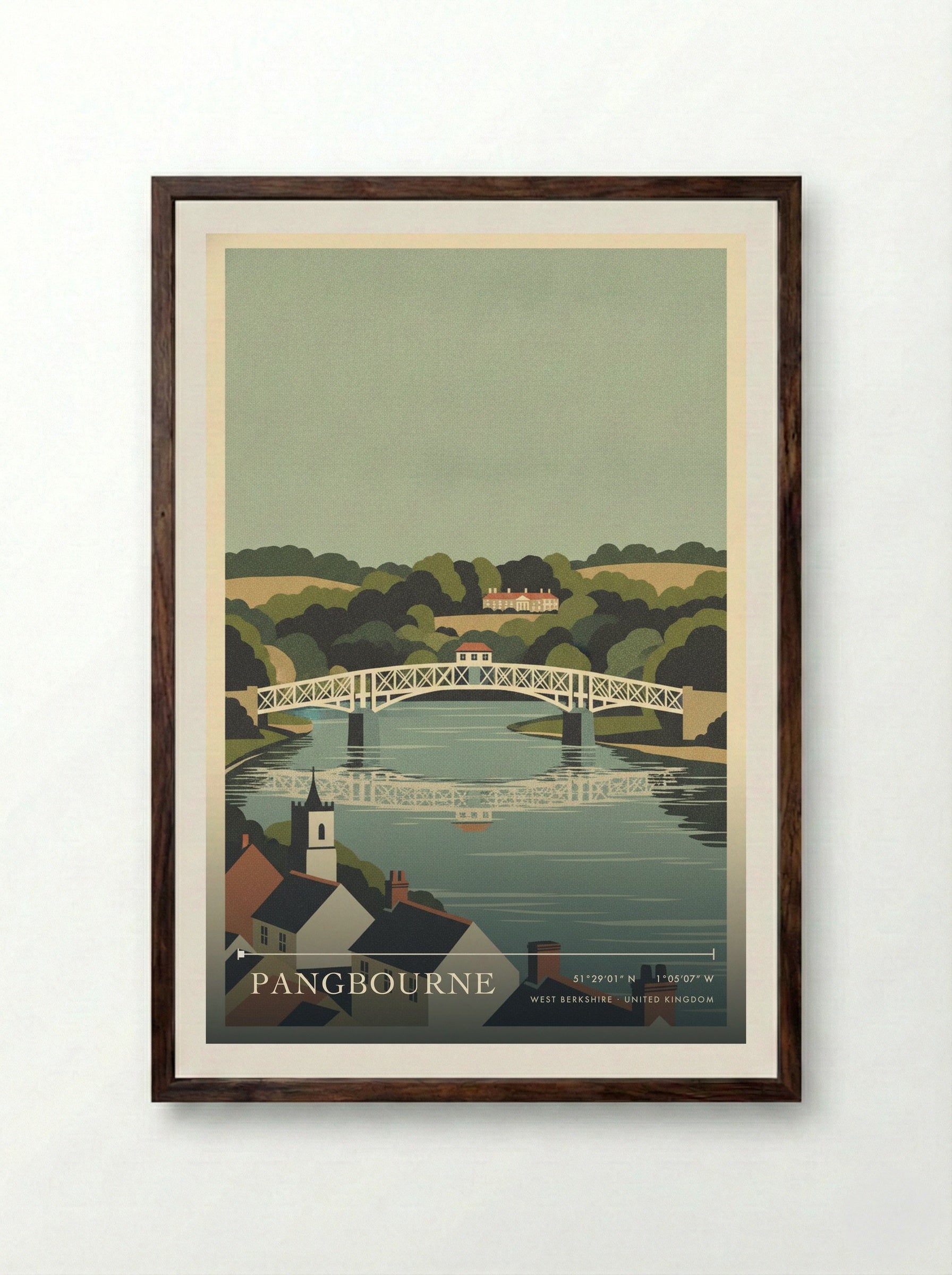 Pangbourne West Berkshire United Kingdom Travel Poster - Framed Print Dark Wood