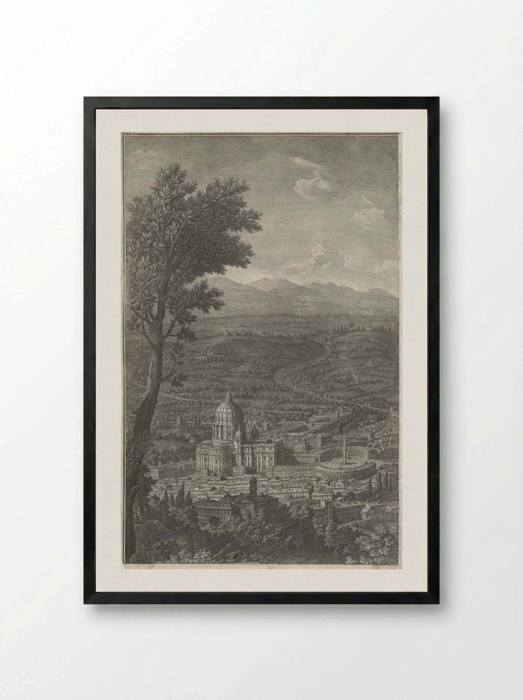 Panorama van de stad Rome - Giuseppe Vasi - Framed Print Black